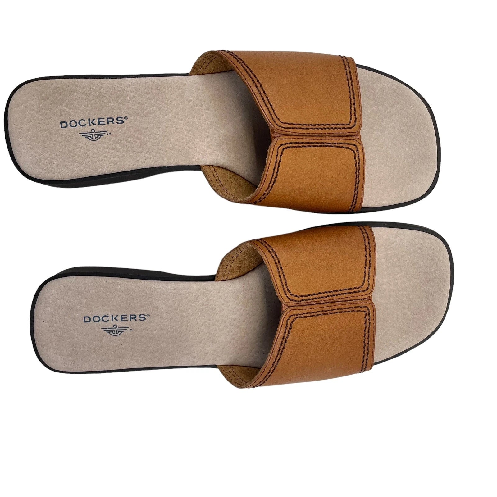 NWT Dockers Healy DB Slide Leather Sandals Womens 9 M Prairie Brown Wedge