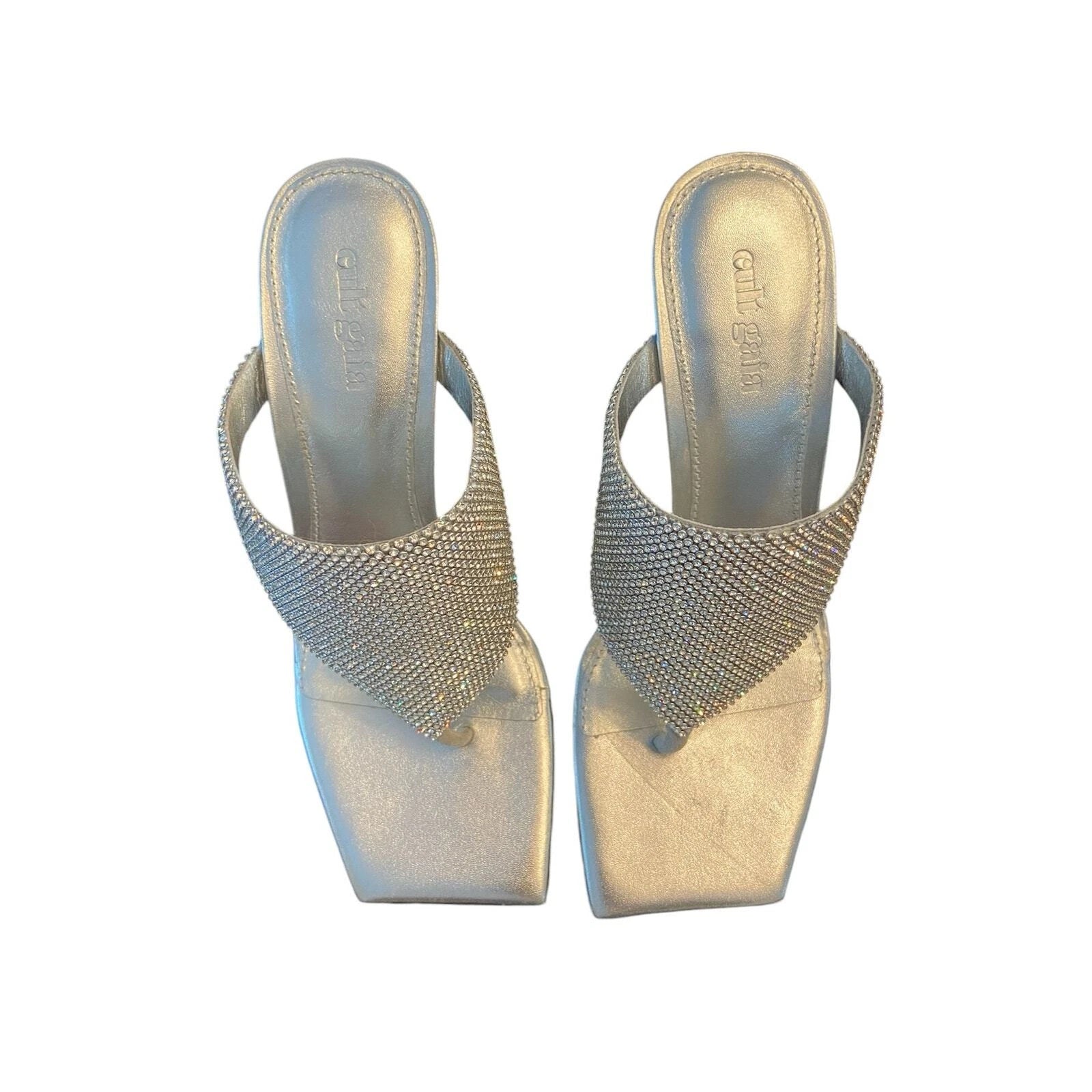 Cult Gaia Audrey Crystal Embellished Sandals Stiletto Heel Square Toe Clear Sz 6