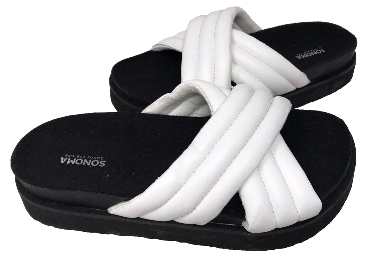 Sonoma Women's Fusilli Platform Slip On Comfort Slides Sandals Wht Size:10 200R