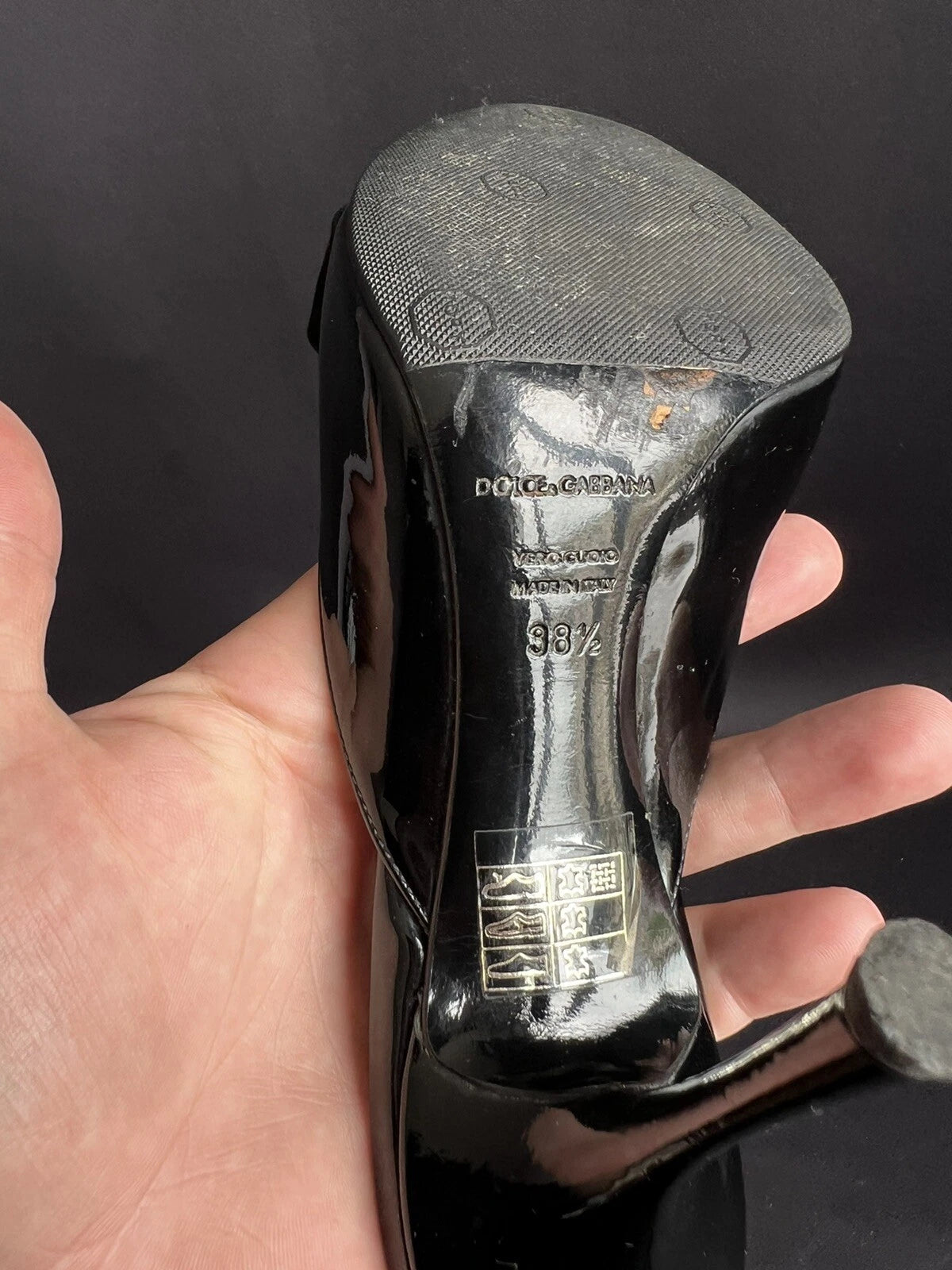 Dolce & Gabbana Women's Heeled Slides Sandals Black Patent Leather Size 38,5