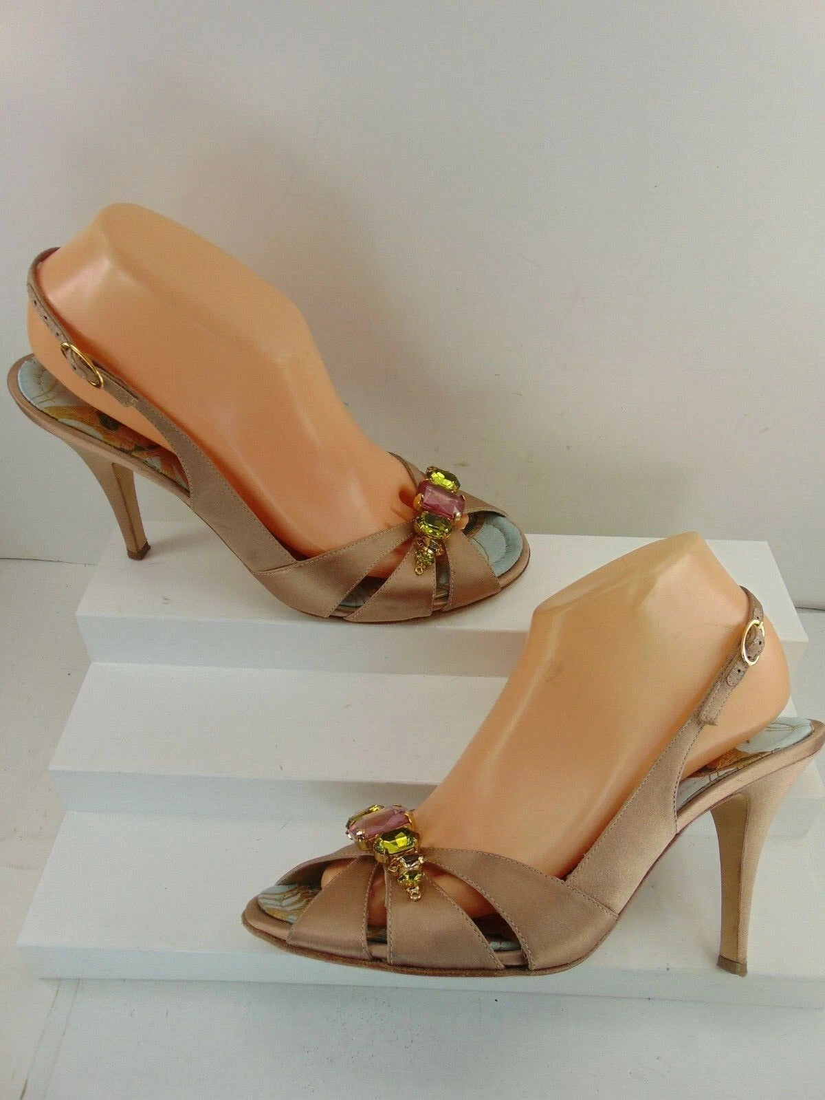 GIUSEPPE ZANOTTI JEWELED ANKLE STRAP SATIN HIGH HEEL SANDALS EURO 40 M $995.00!