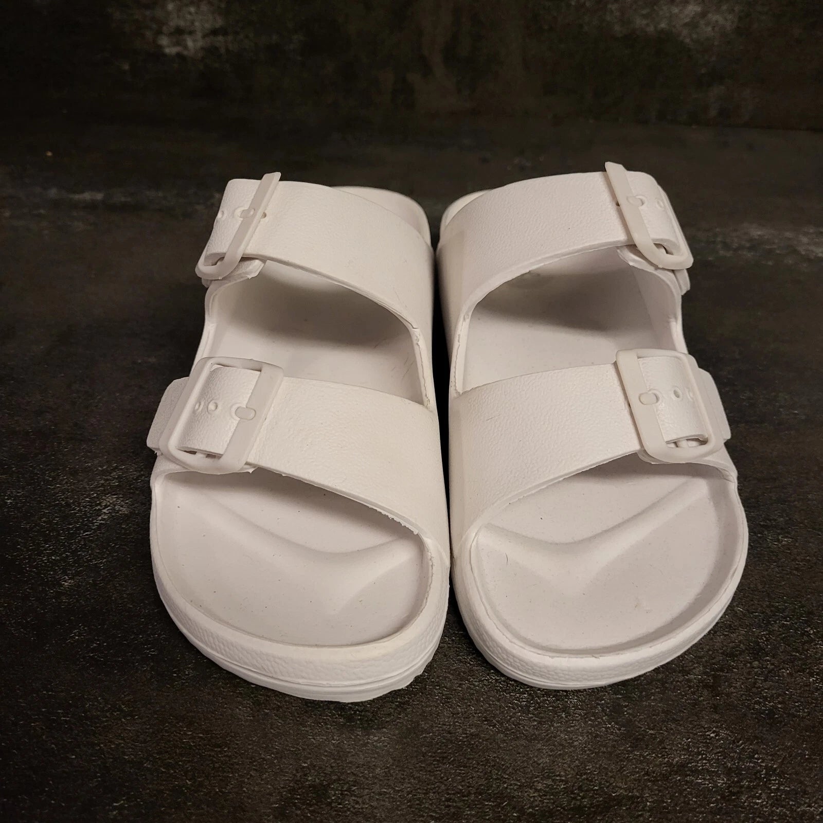 NEW White Double Straps Slip On Slides Slipper Fashion Sandals Shoes Size 6
