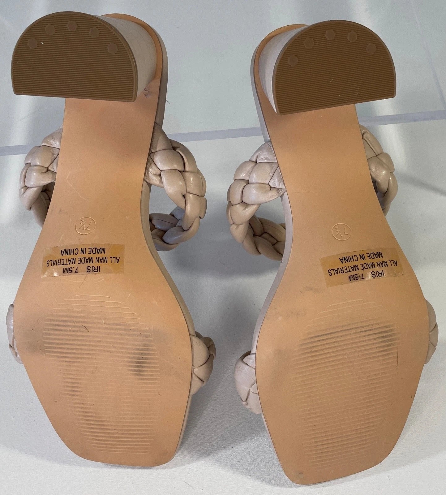 DUNES NY Iris Double Strap Braided Memory Foam Slide Sandal Heels 7.5 Nude Blush