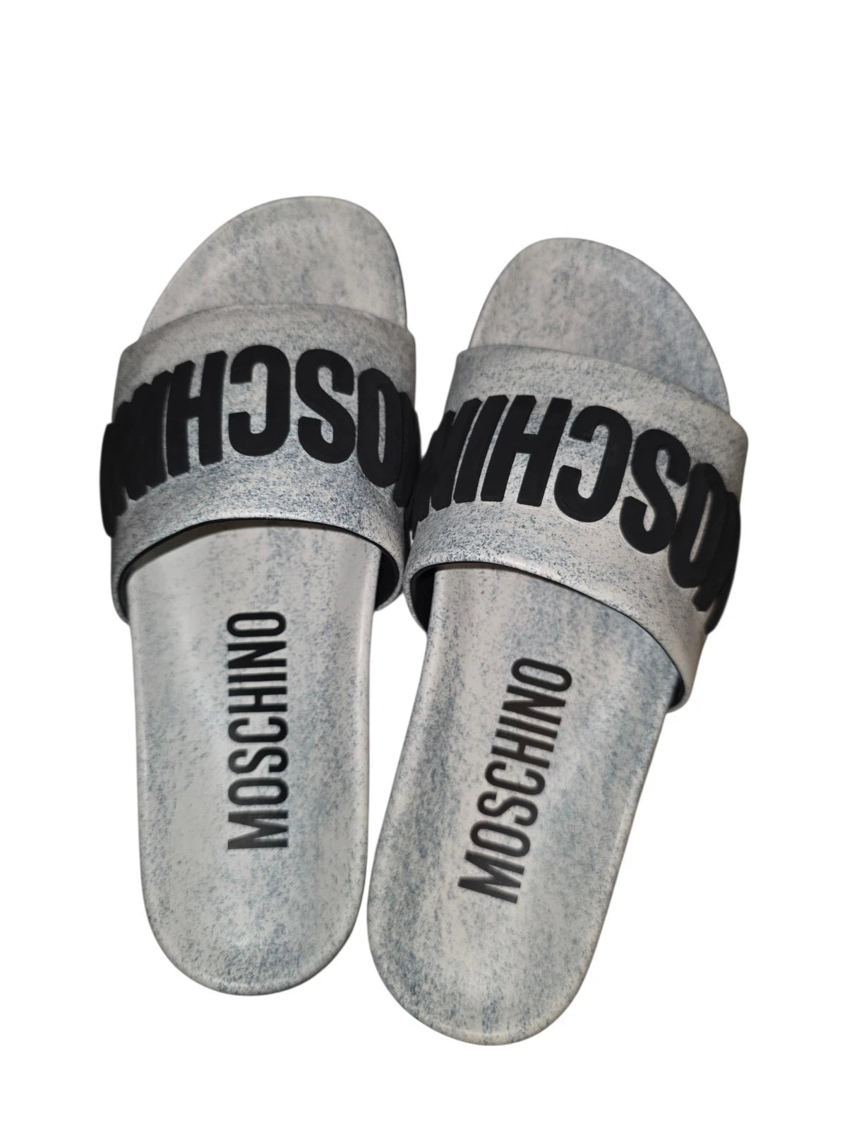 Moschino Womens 8.5 EU 41  Slide Dress Sandal White Blue Logo