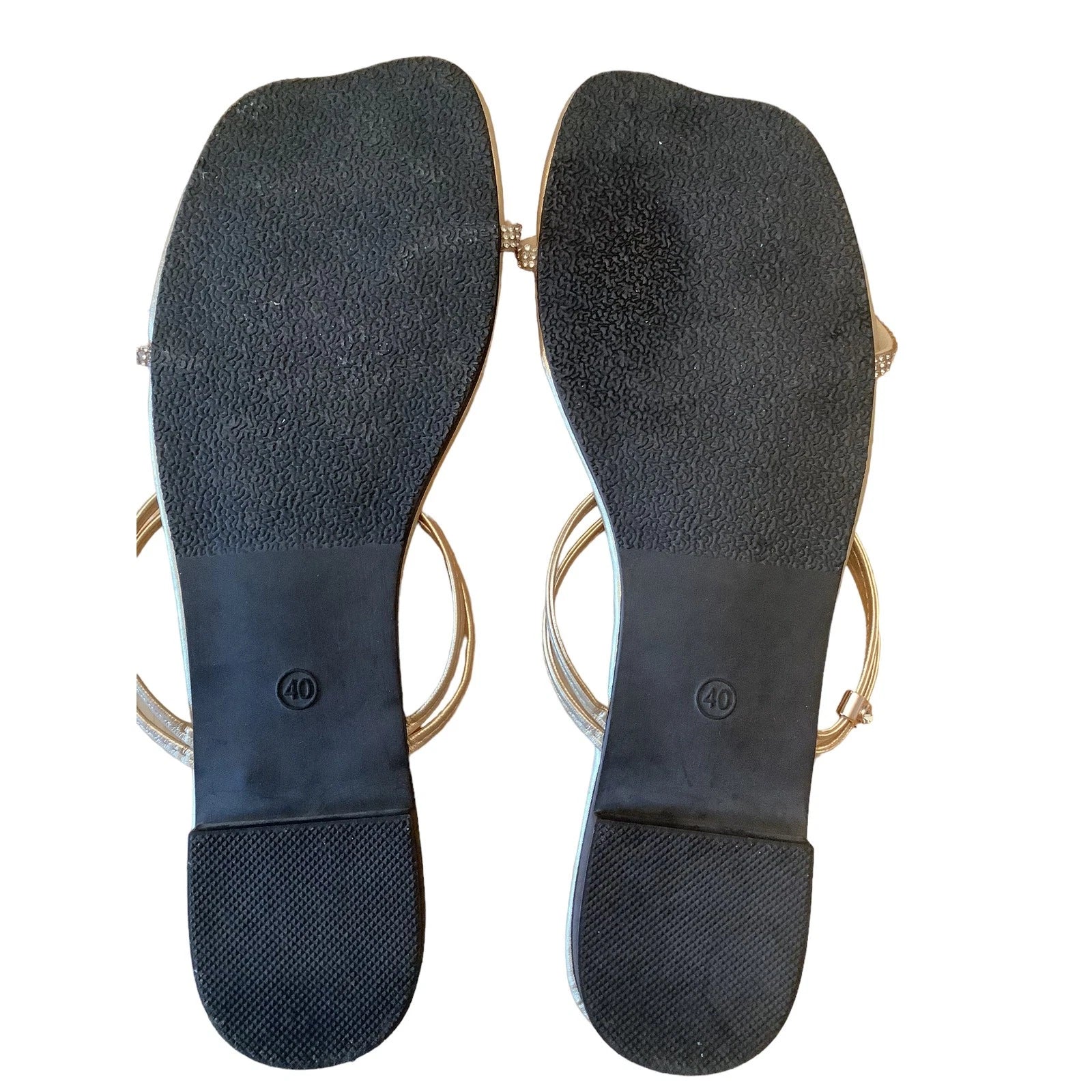 FASHION & SHOES METALLIC GOLD LEATHER AND CRYSTAL STRAP SLIDES NEW EU 40 US 9.5