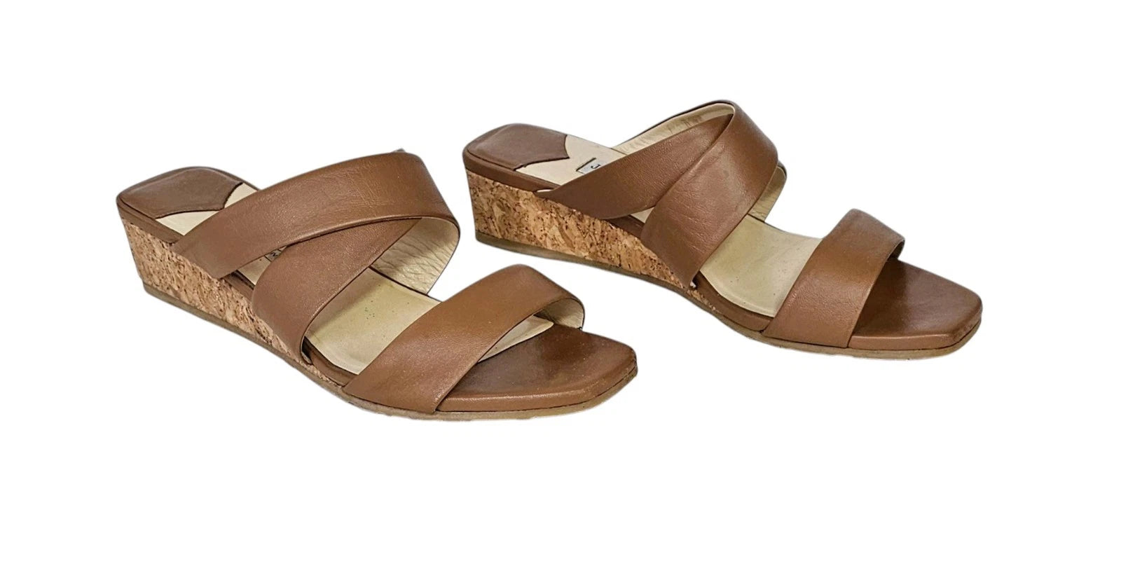 JIMMY CHOO Samara Brown Leather Cork Wedge Slide Sandals 40.5 / 10.5 US