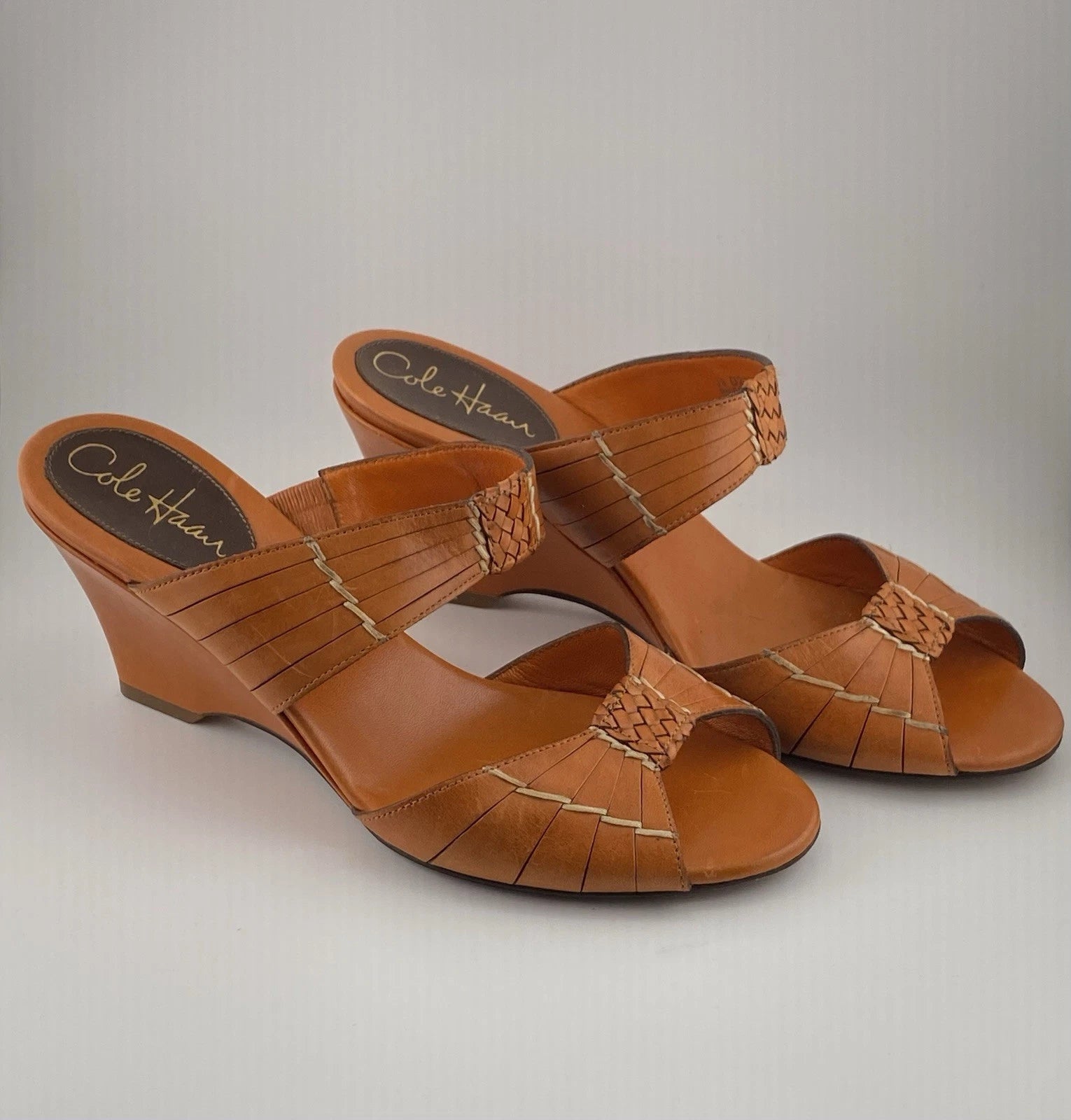 Cole Haan Air Huarache Slide Sandal Womens 8 Slip On Leather Orange Wedge