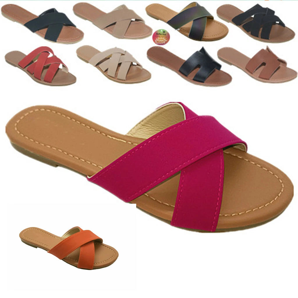 New Women Gladiator Sandals Casual slip on Flip Flops Flat Size Slipper Shoes