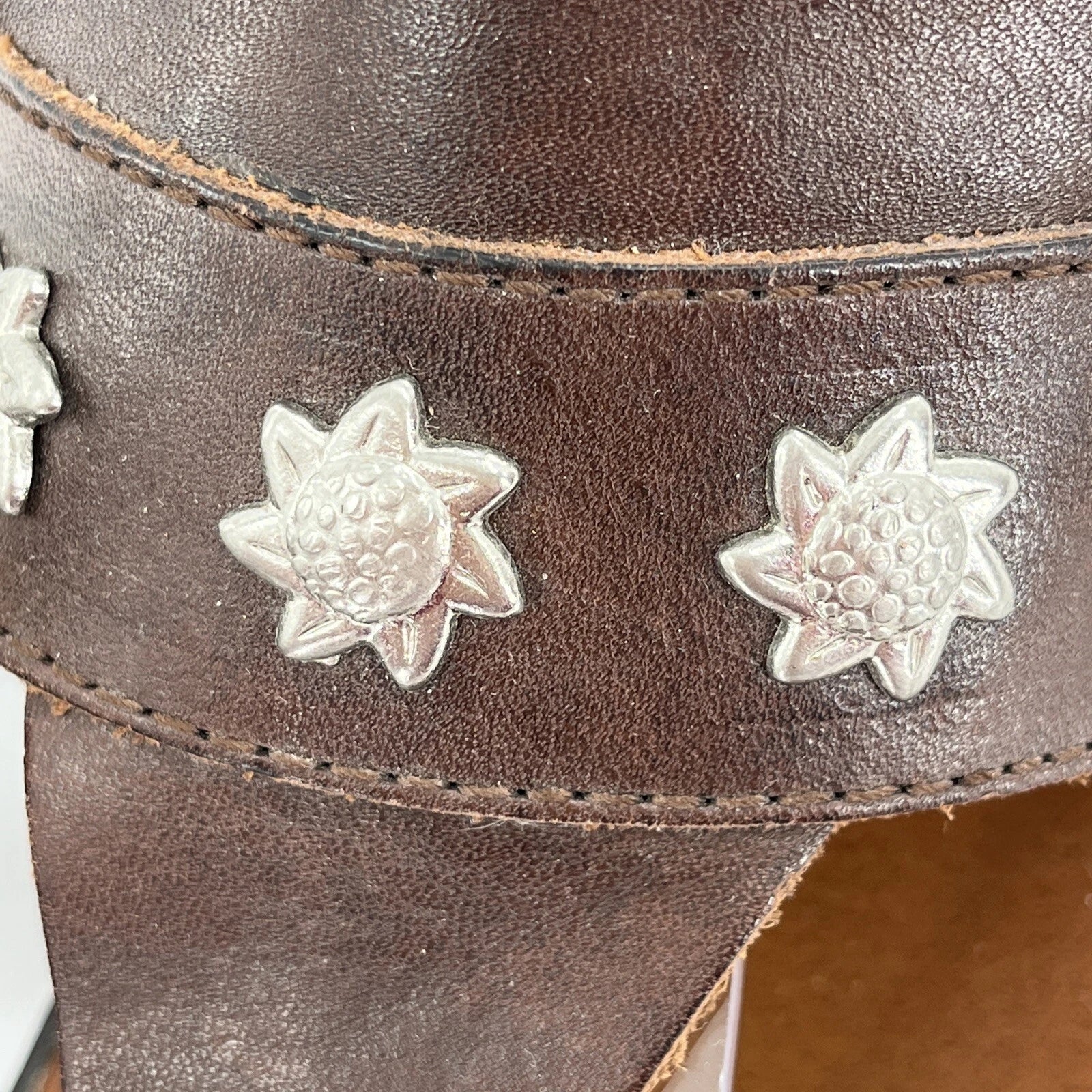 Danexx Womens Slides Sandals Brown Leather Flip Flop Style Block Heel Slip On 6