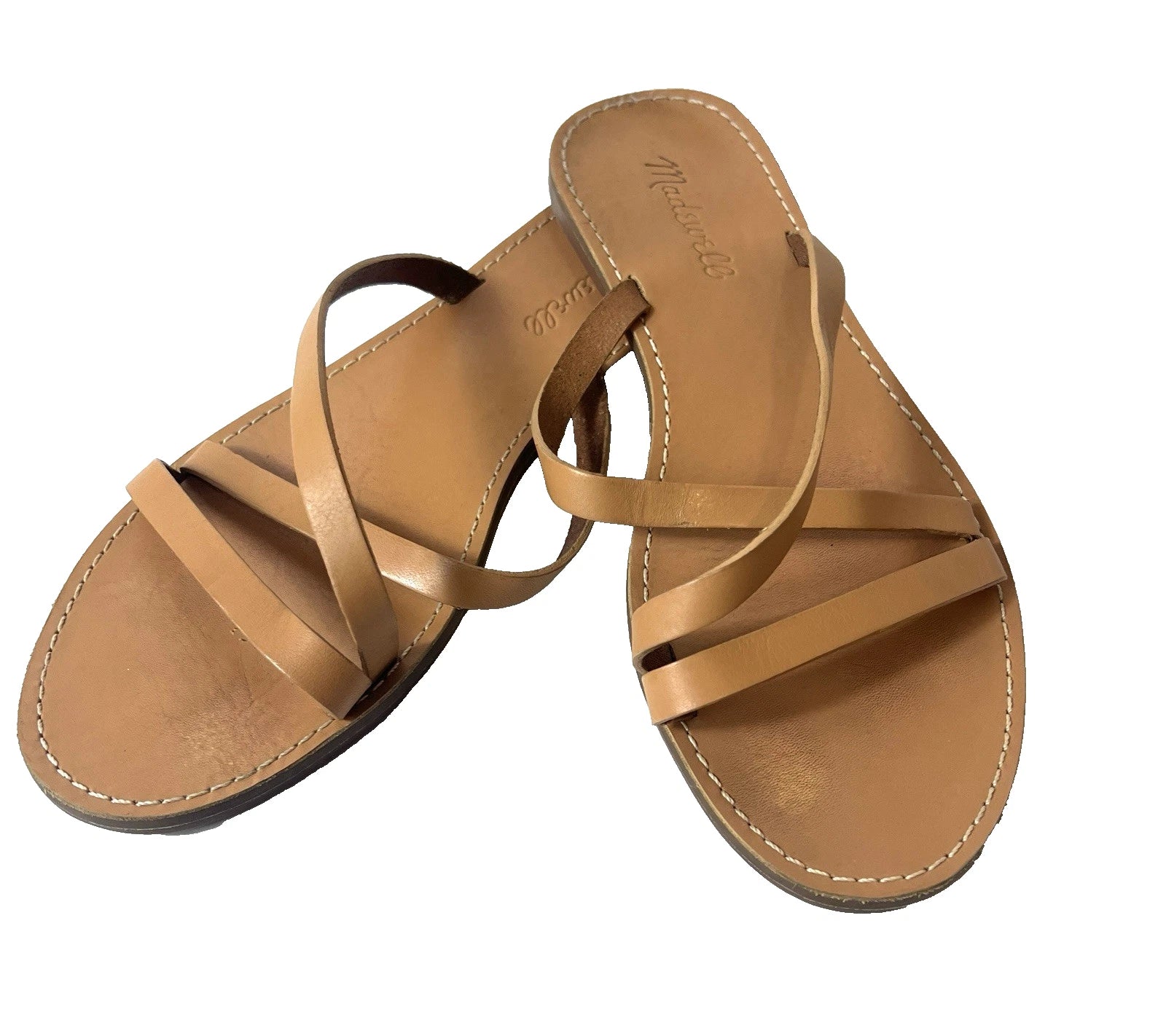 Madewell Womens Sz 8.5 M Tan Leather Slip On Slides Summer Comfort Casual Sandal