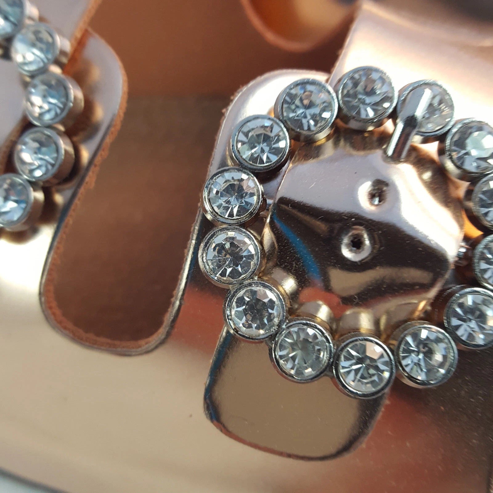 H2K KAREN STONE Buckle Ornament Rose Gold Fashion Slide Flip Flops Sandals Bling