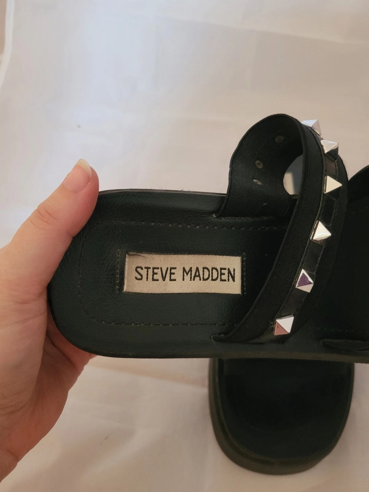 Steve Madden Platform Sandals Black Spike Studded Size 8.5 Slip On Y2K Vibe