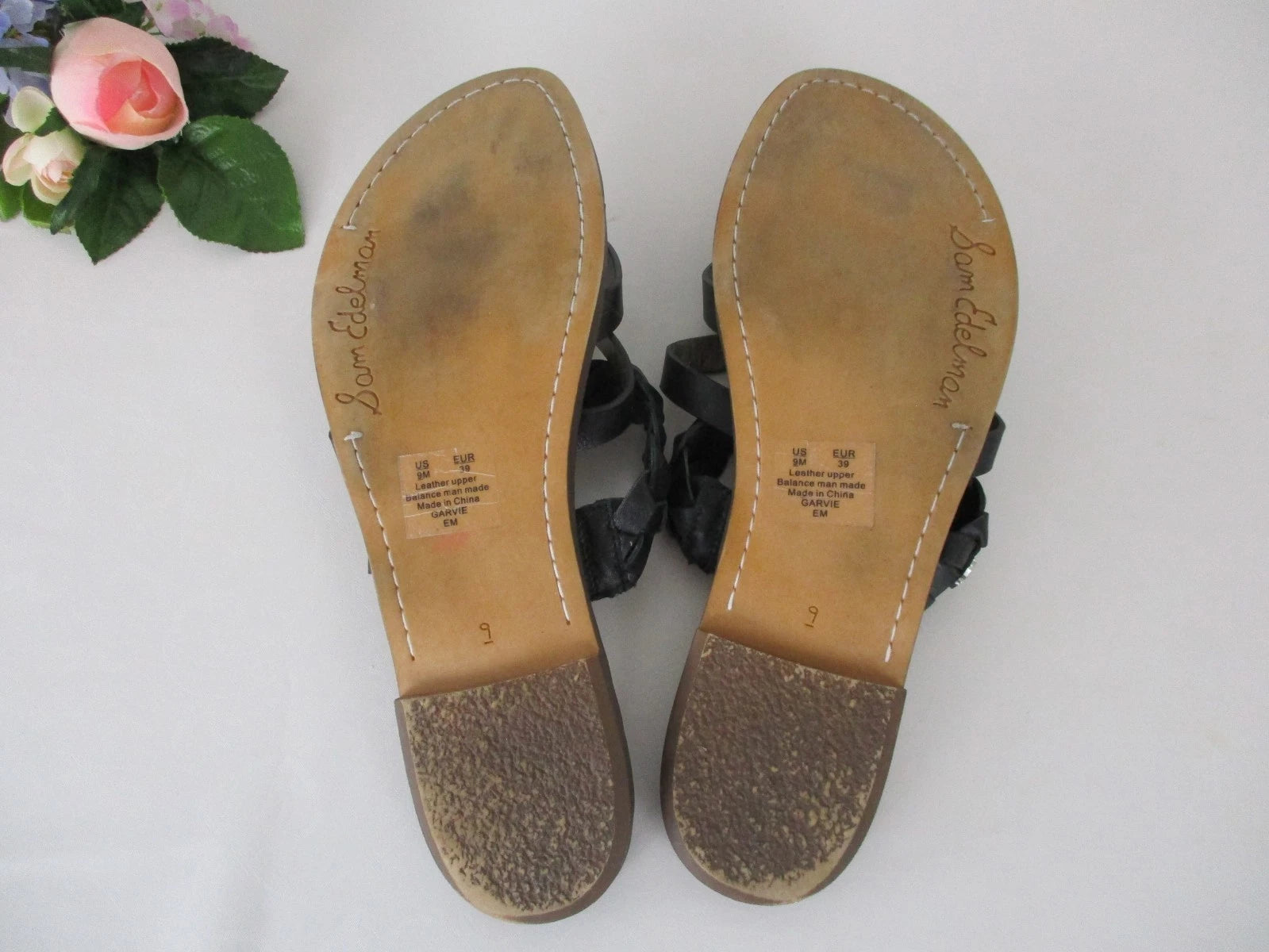 Sam Edelman Garvie Black Leather Strappy Slide Flat Sandals sz. 9, 39