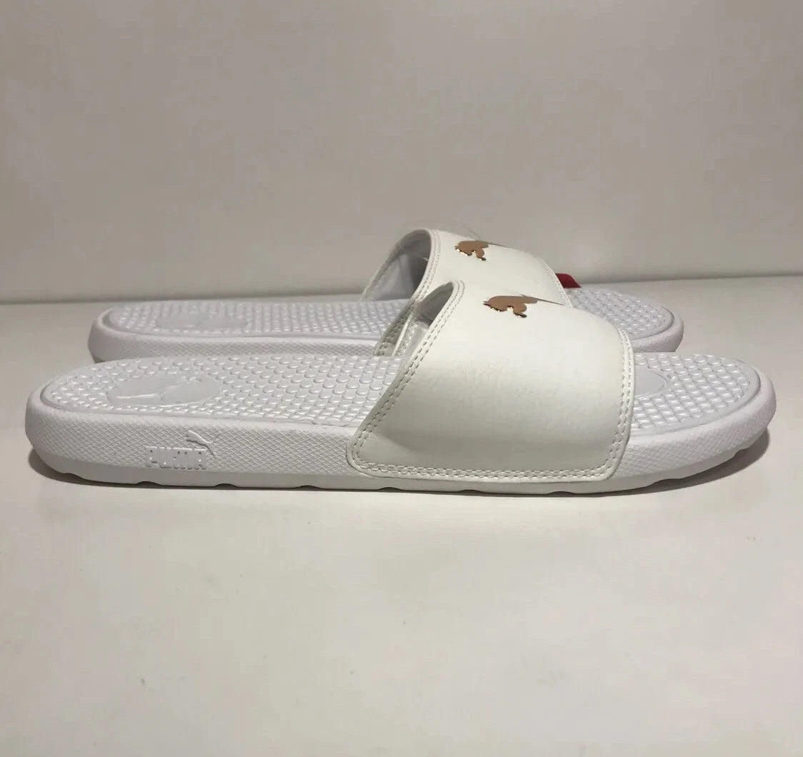 PUMA  Women's  Slides Sandals White Gold Casual Fashion  Womens Size 8 Retro