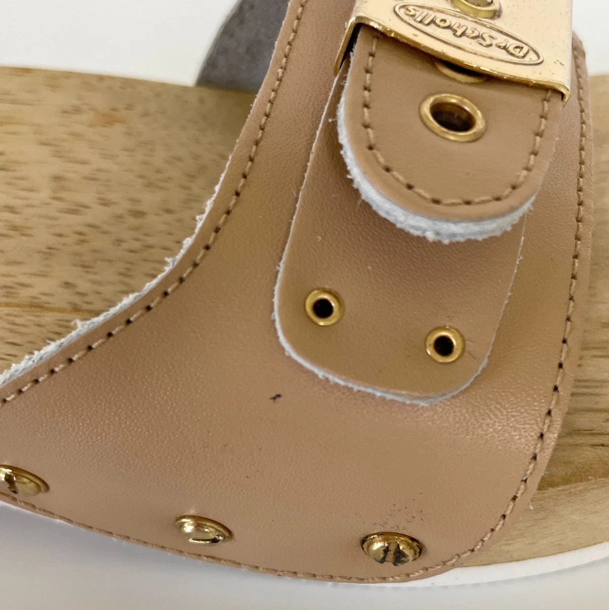 Dr. Scholl's The Original Wooden Sandals Slides Beige Leather Sz 5 M Brazil NEW