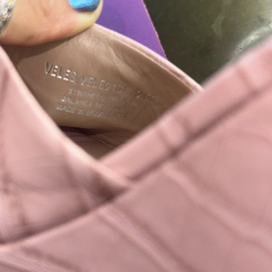 Steve Madden Croc Embossed Wedge Slide Sandal 9.5 Trendy Chic Pastel Pink Veles