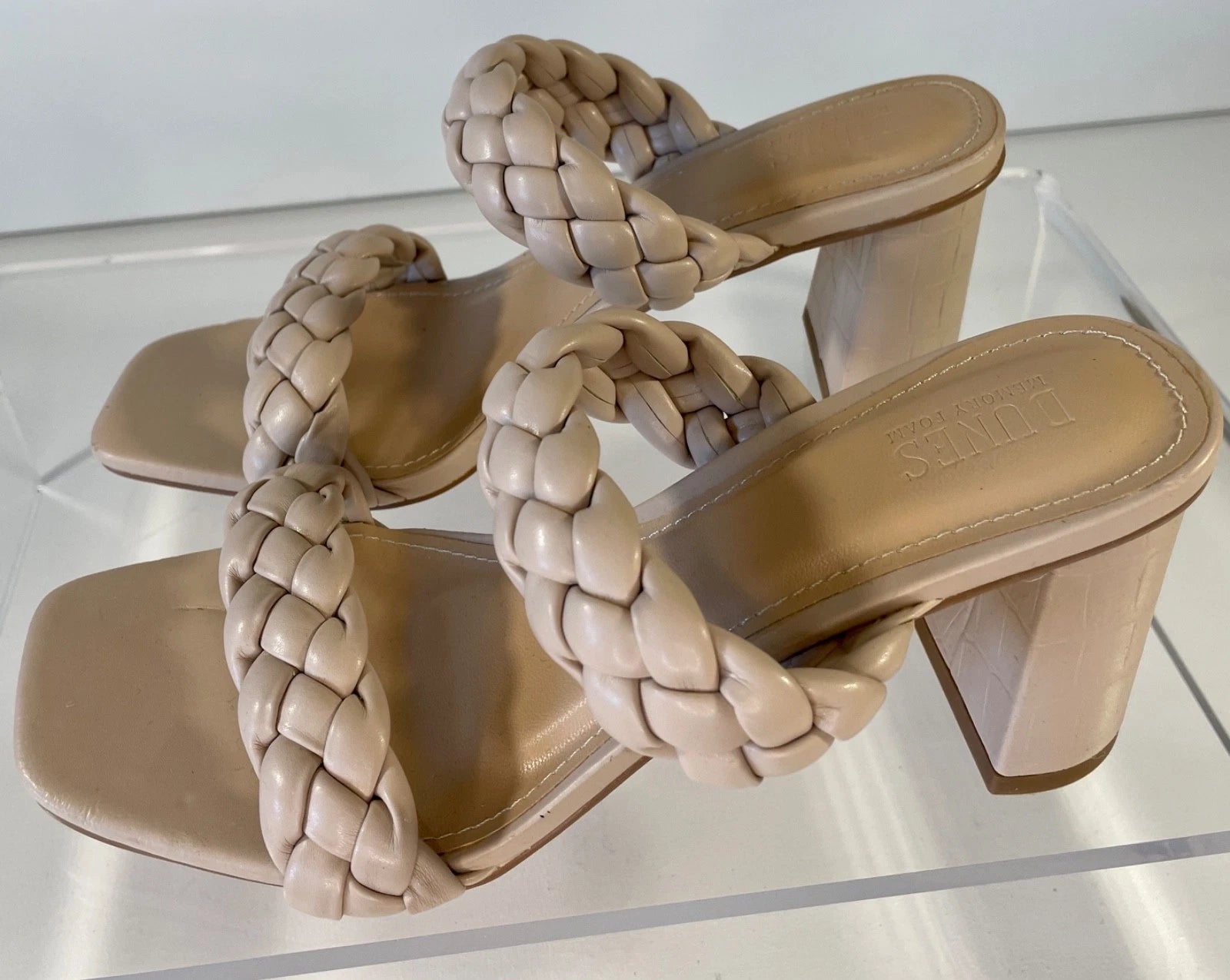 DUNES NY Iris Double Strap Braided Memory Foam Slide Sandal Heels 7.5 Nude Blush