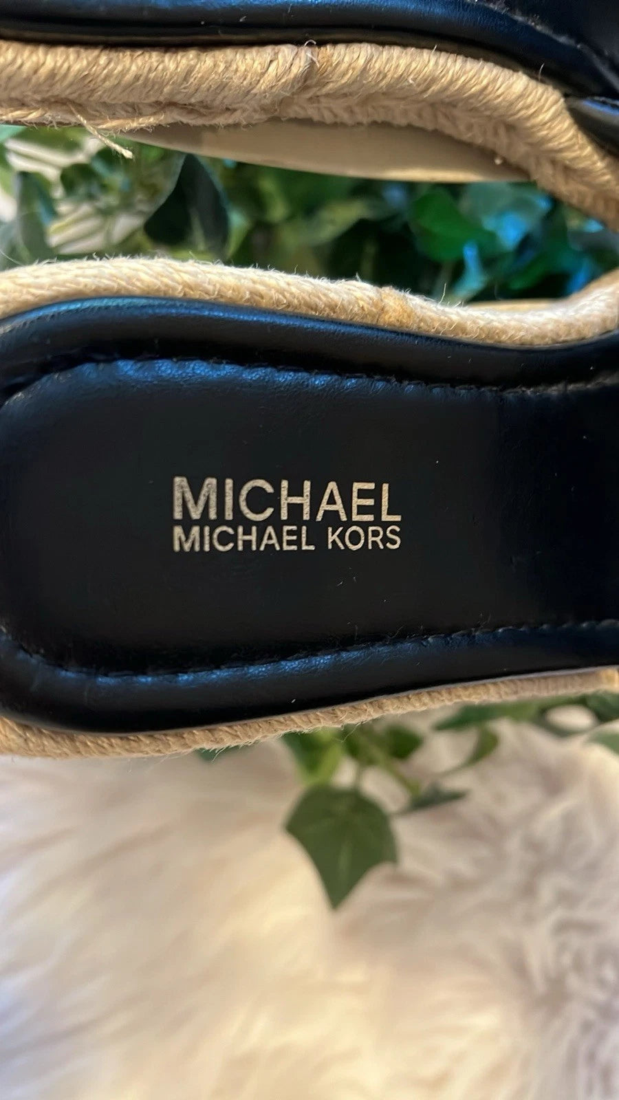 Michael Kors Royce Black Quilted Slides Espadrille Jute - Size 6/7