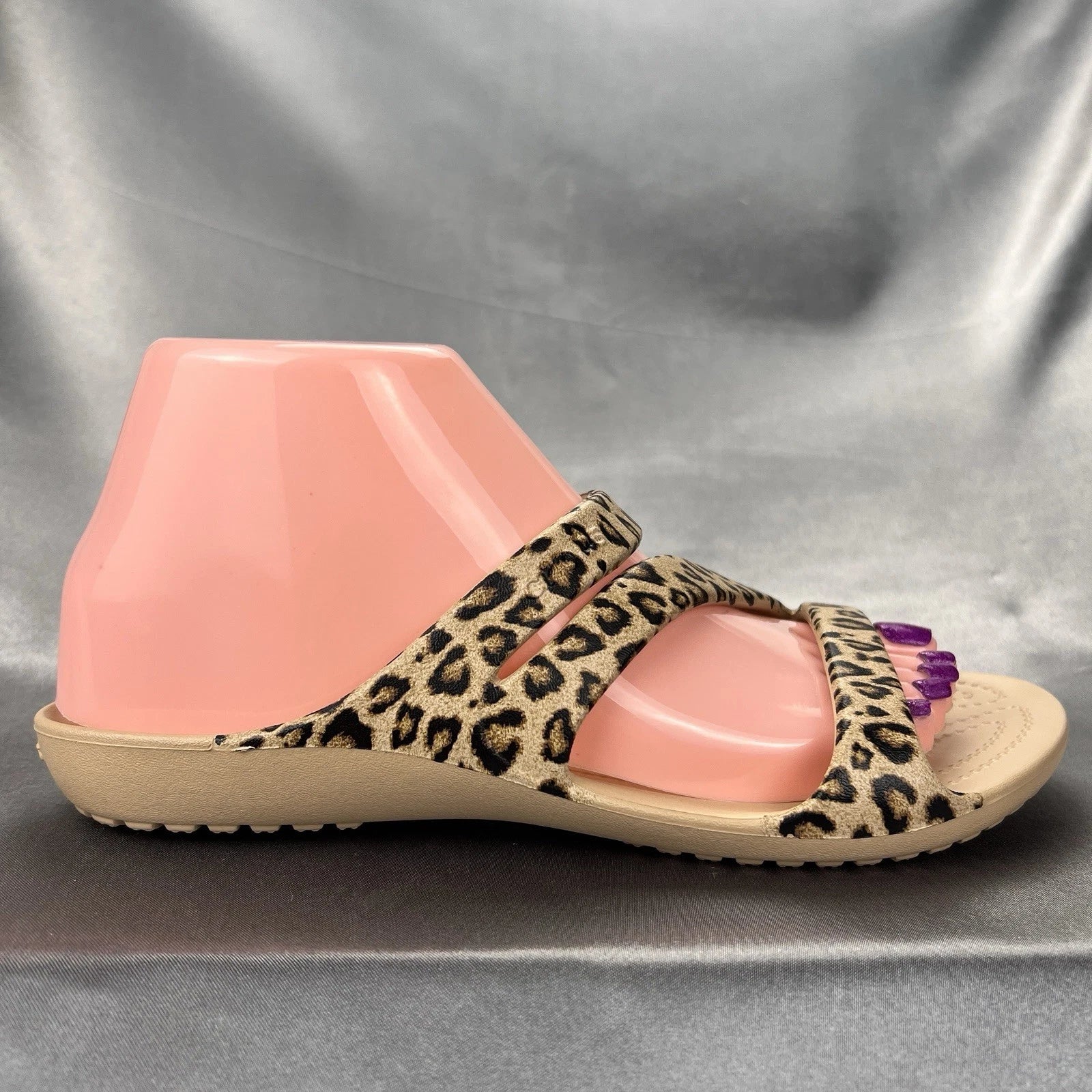 Crocs Kadee II Leopard Sandals Women's 7 Strappy Slides Spring Shoes 206894-90L