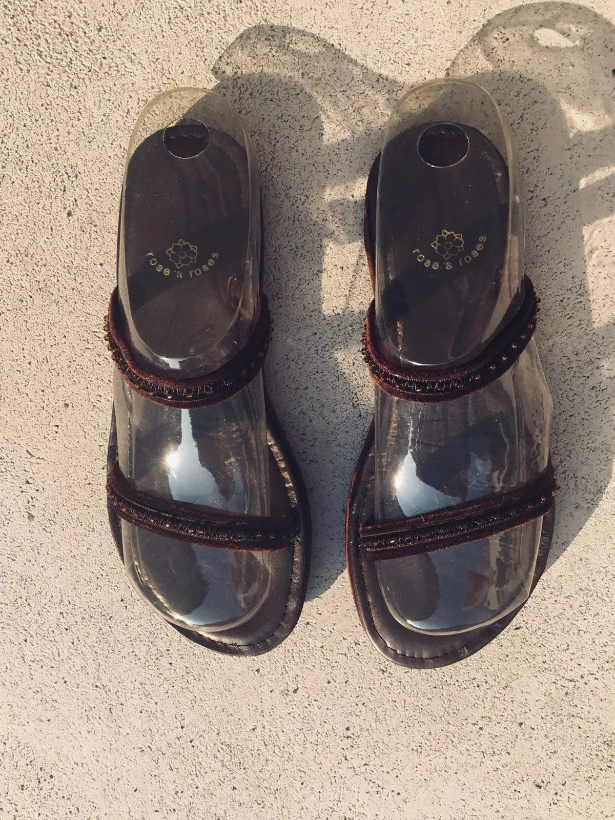 Vtg NEW Rose’s Roses Hand-Beaded Burgundy Velvet, Leather Slide Sandals, Size 6