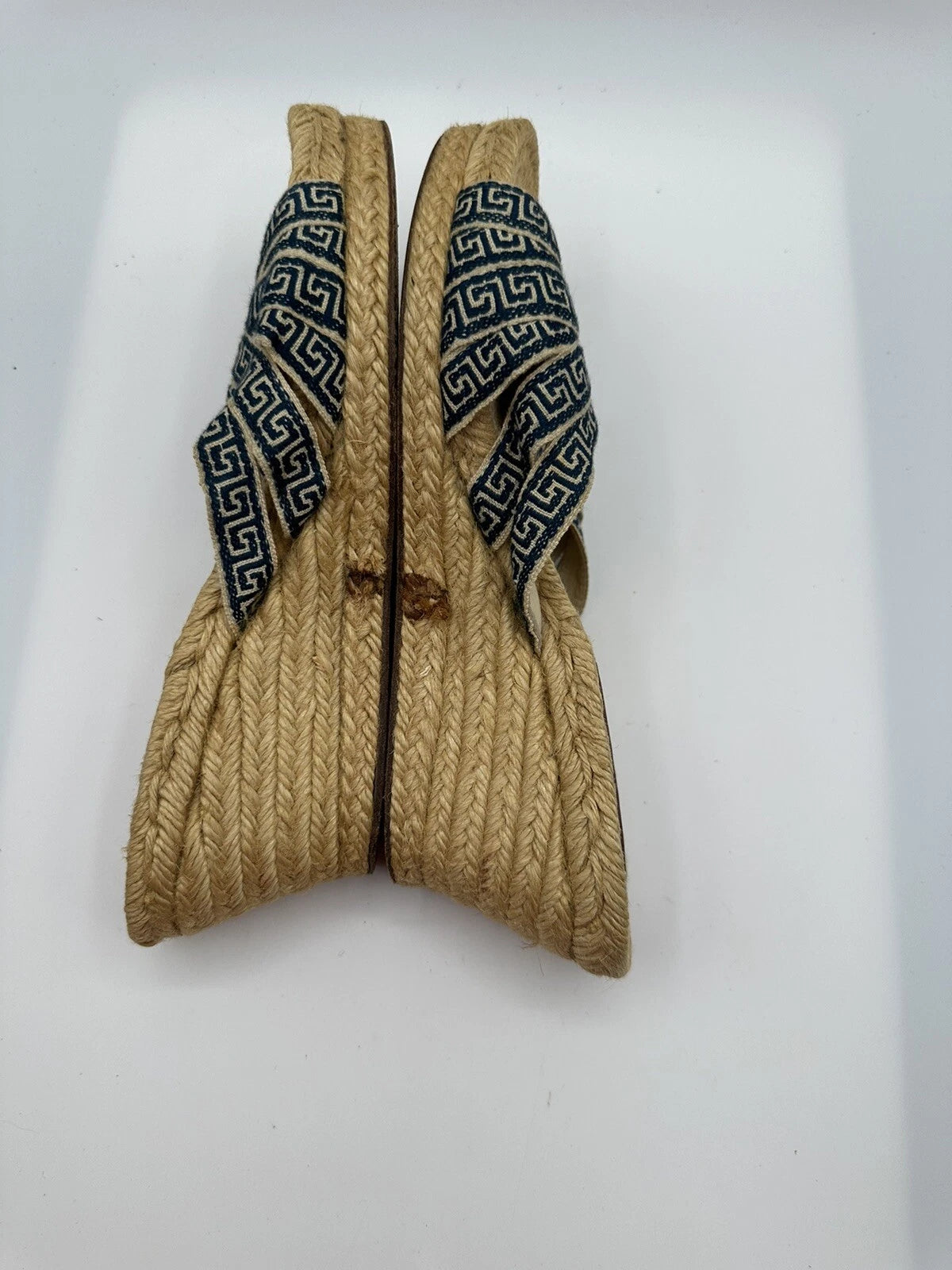 Stubbs & Wootton Blue Geometric Nylon Espadrilles Wedge Sandals Women Sz 7