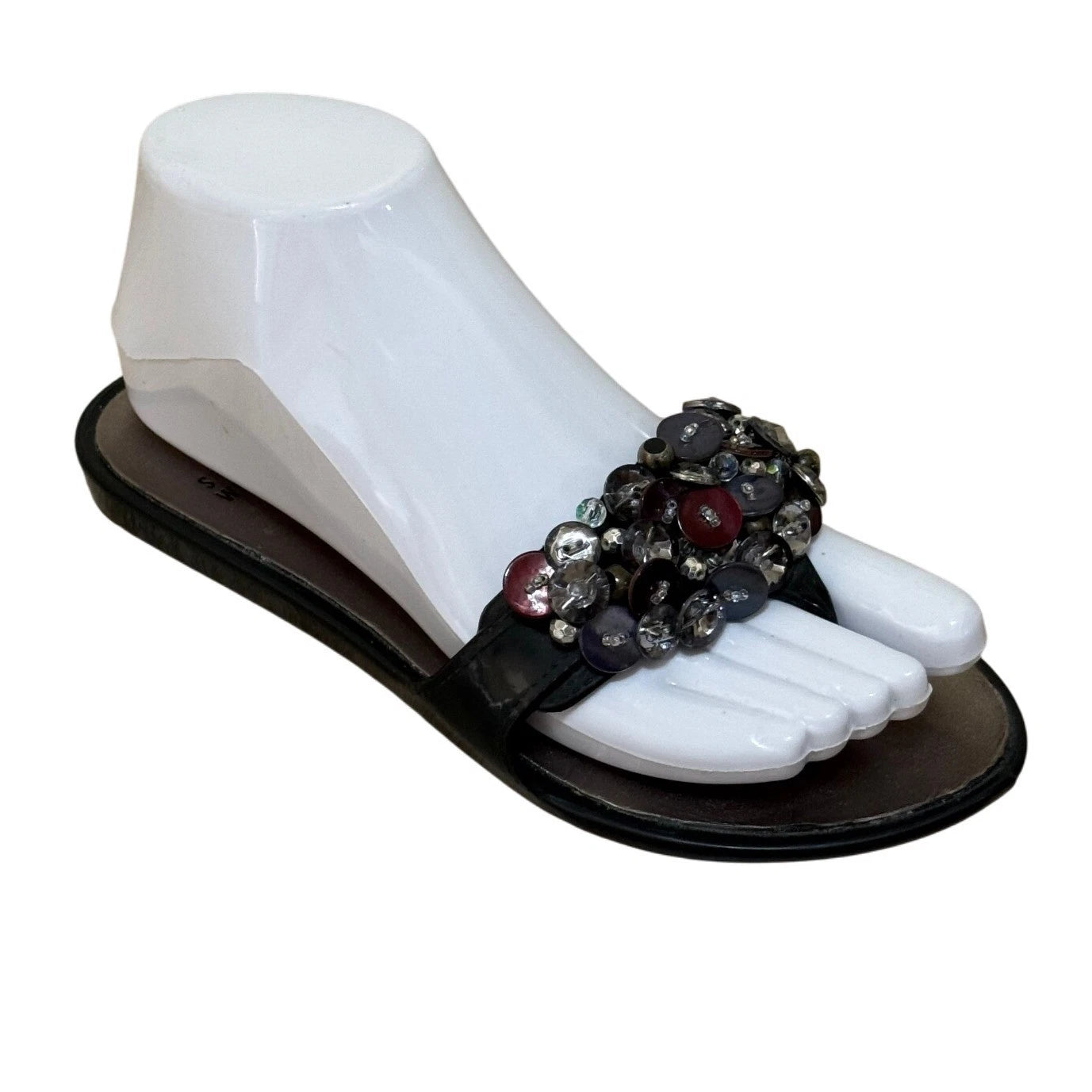 Stuart Weitzman Sandals Women 6 Black Embellished Thong Beaded Glam Slip On