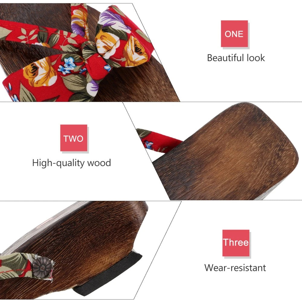 Chinese Style Wooden Clogs Women's Slide Sandals Flat Dressy for