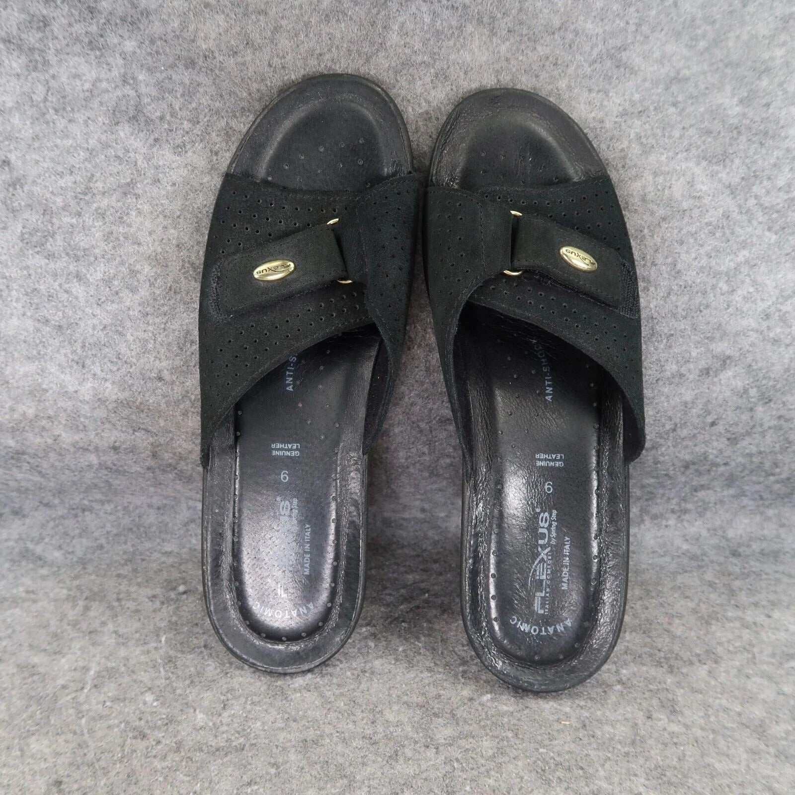 Spring Step Shoe Women 9 Sandal Flexus Wedge Slide Leather Comfort Fashion Black