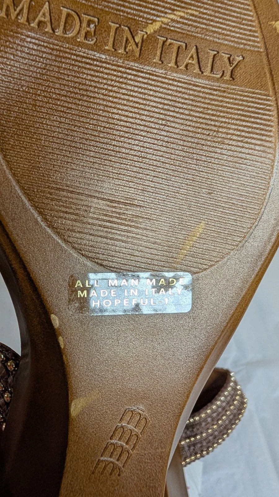 TOSCANELLA Wedge Sandals Size 8 Handmade in Italy Tan Beaded Two Band  BOHO