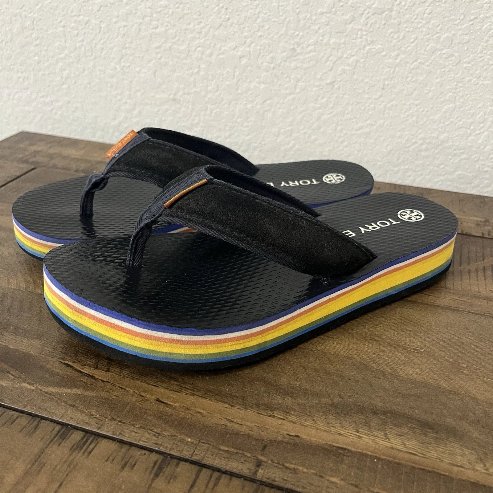 Tory Burch '70S Style Platform Flip Flops Sandals Navy Suede Women's Size: 7M