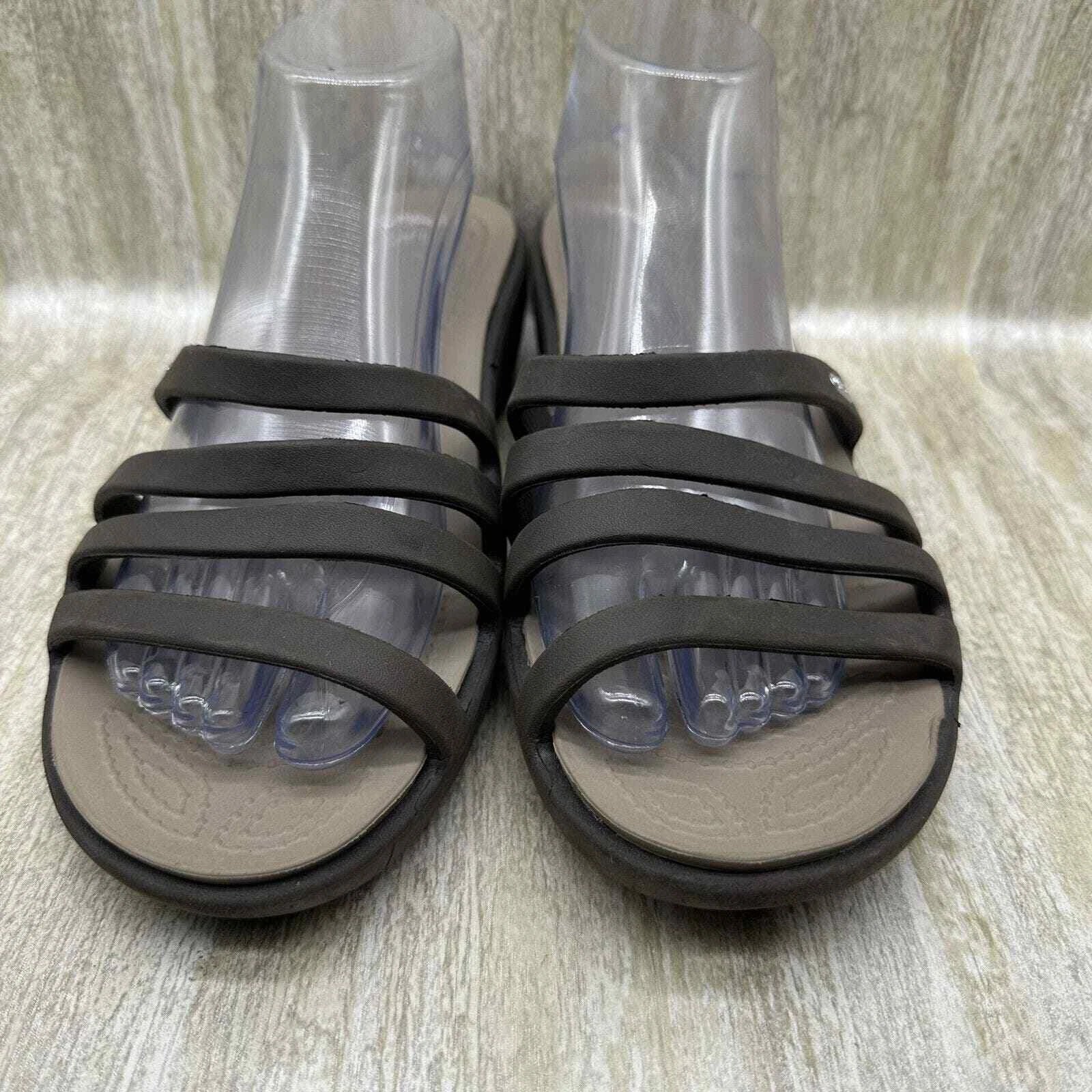 Crocs Rhonda Slides Wedge Strappy Slip On Sandals Brown Style 14706 Womens 10