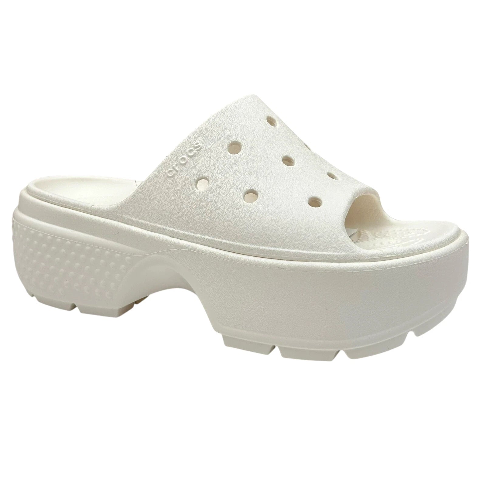 Crocs Women’s Stomp Style Slide Sandals Size 8-8.5 Solid White Chunky Block Heel
