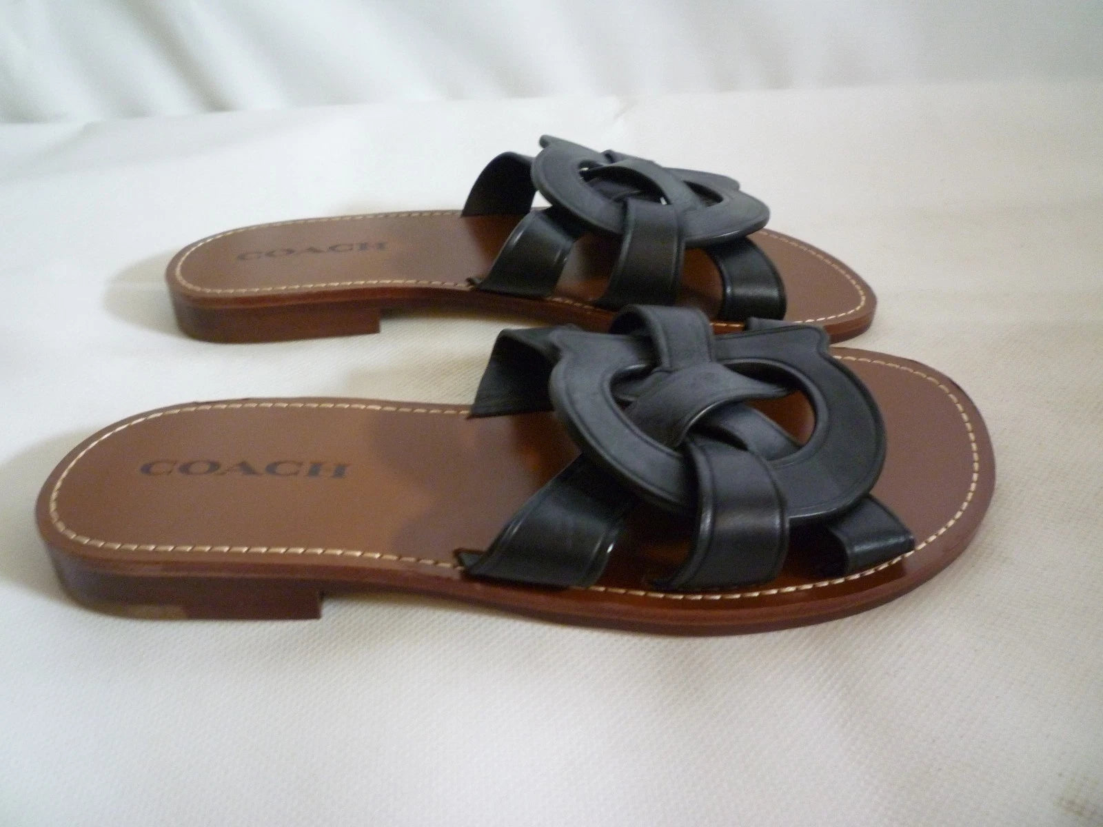 Coach Issa Black Leather Slides Sandal Shoes Women's UK 6 RRP £195 New US 8