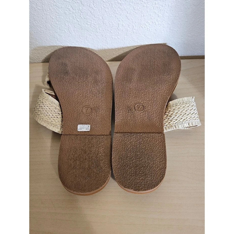 American Eagle Sandals Women Size 7 Cream Woven Double Strap Slide Boho Summer