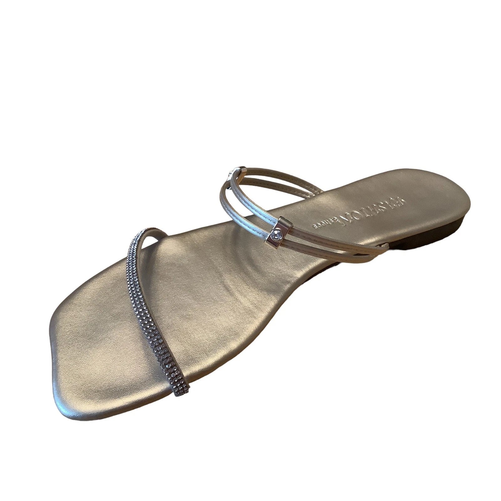 FASHION & SHOES METALLIC GOLD LEATHER AND CRYSTAL STRAP SLIDES NEW EU 40 US 9.5