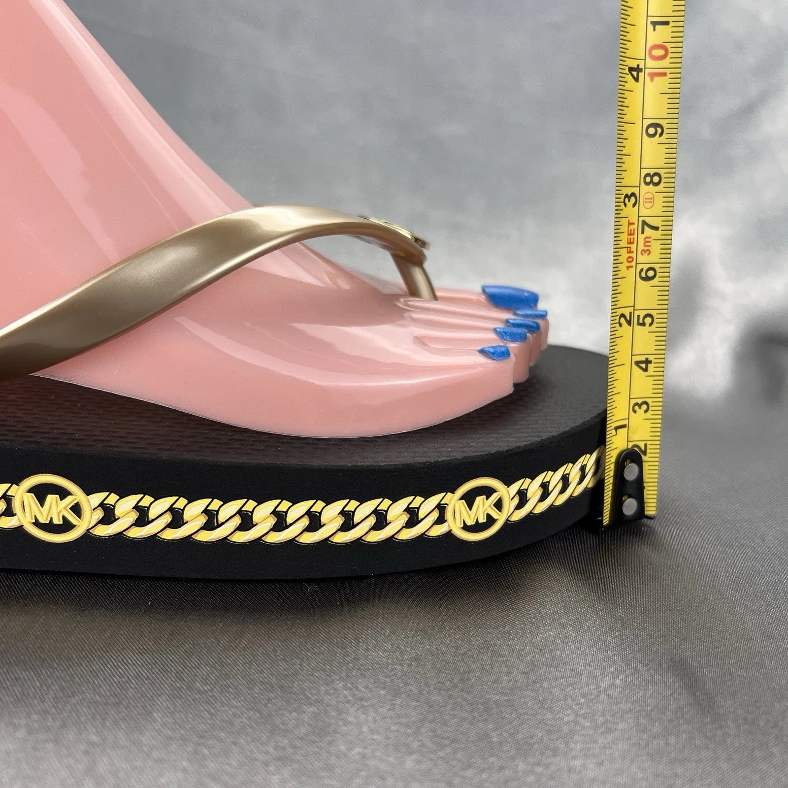 Michael Kors Logo Flip Flops Womens 10 Fashion Sandals Black/Gold RX24D MK Shoes