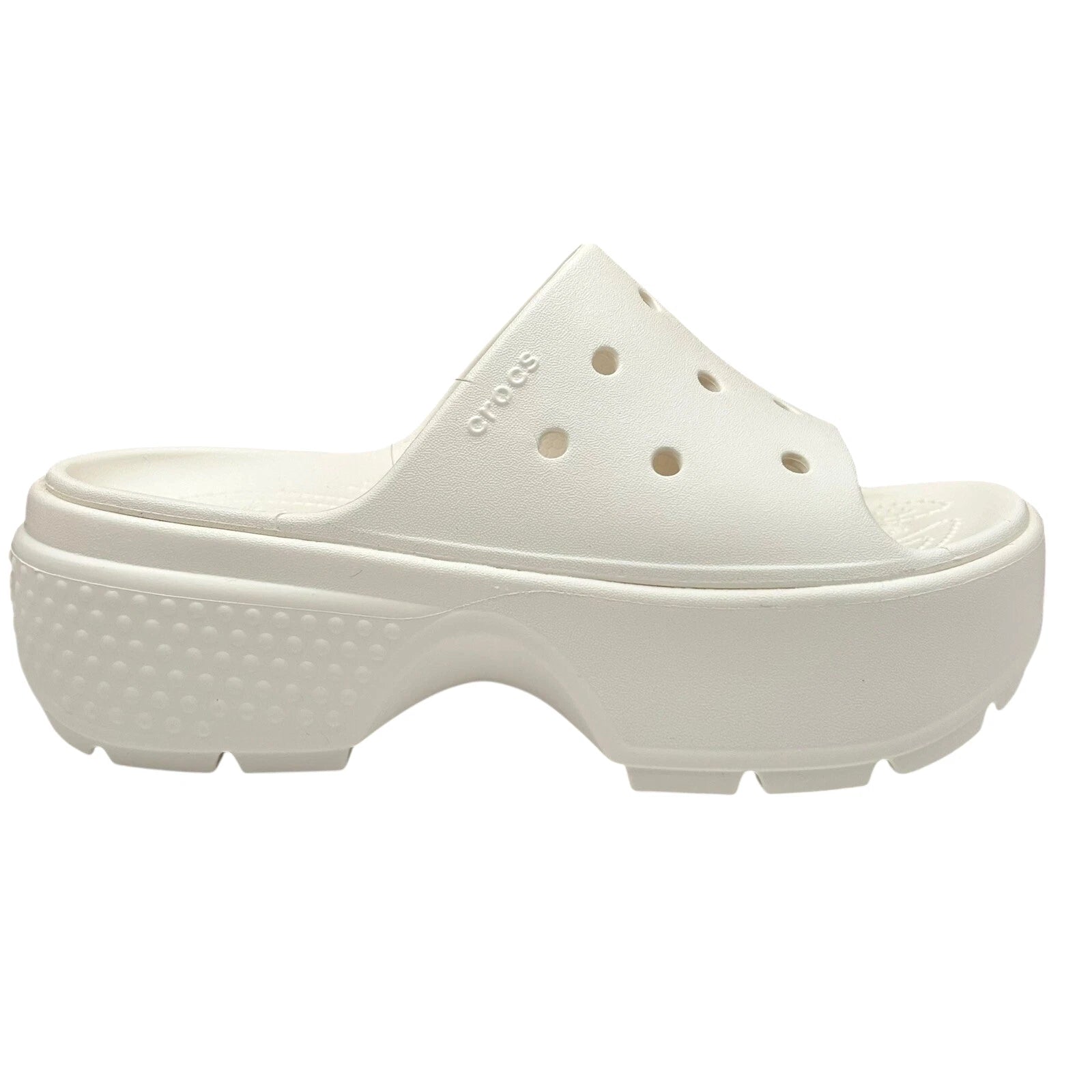 Crocs Women’s Stomp Style Slide Sandals Size 8-8.5 Solid White Chunky Block Heel