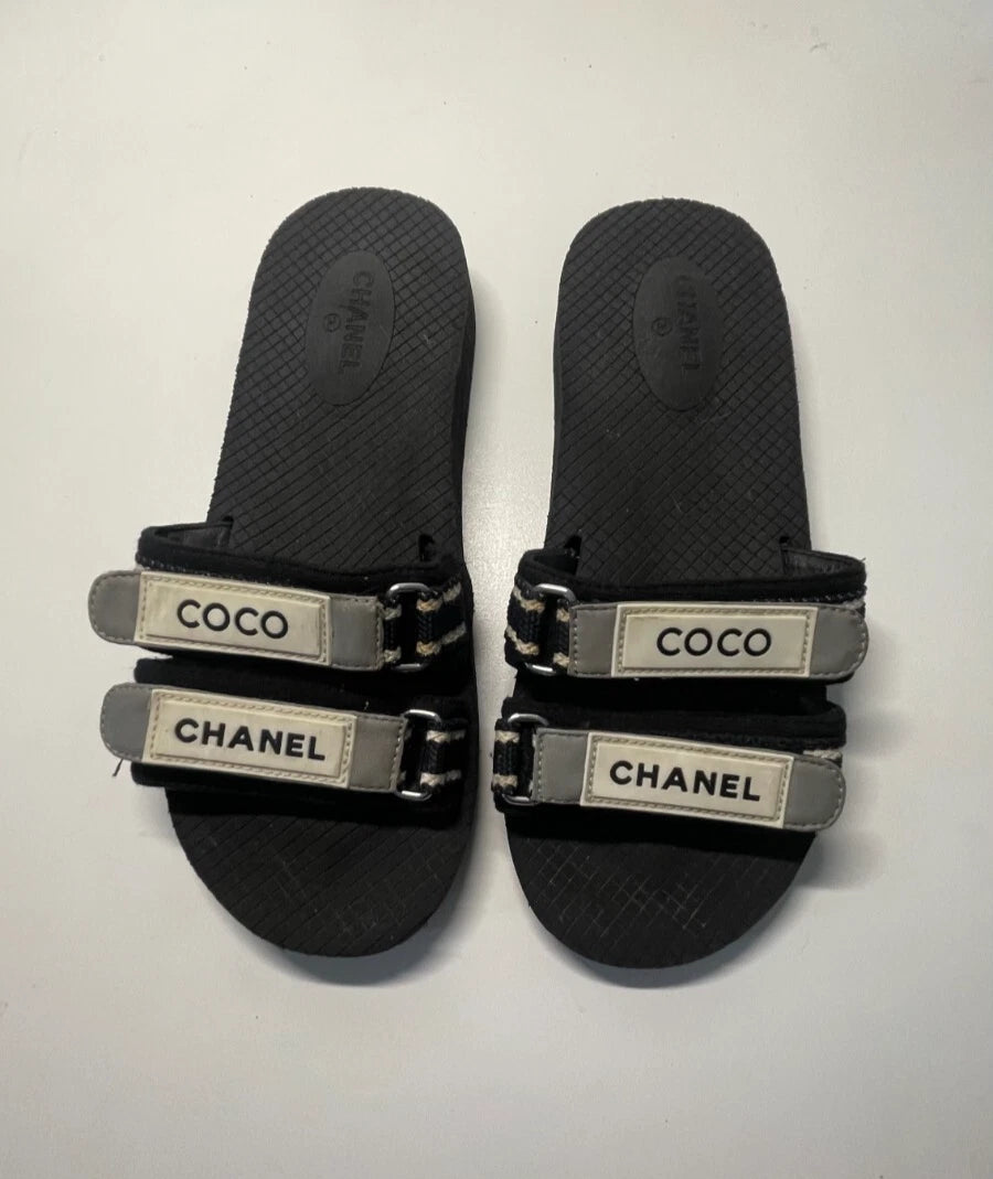 Chanel Coco Slides Black Size 39 Rubber Fabric Logo Sandals G34729 Women’s