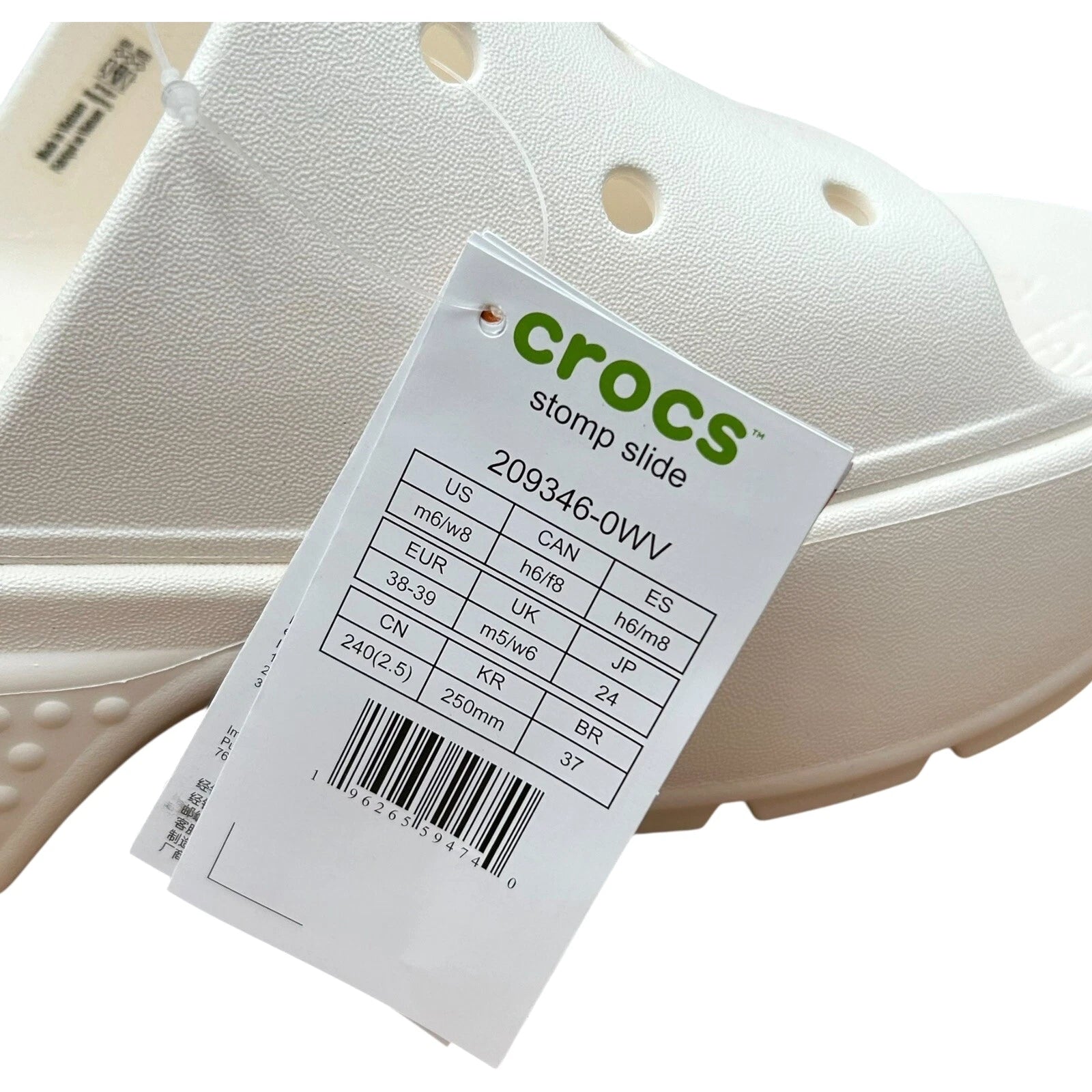 Crocs Women’s Stomp Style Slide Sandals Size 8-8.5 Solid White Chunky Block Heel