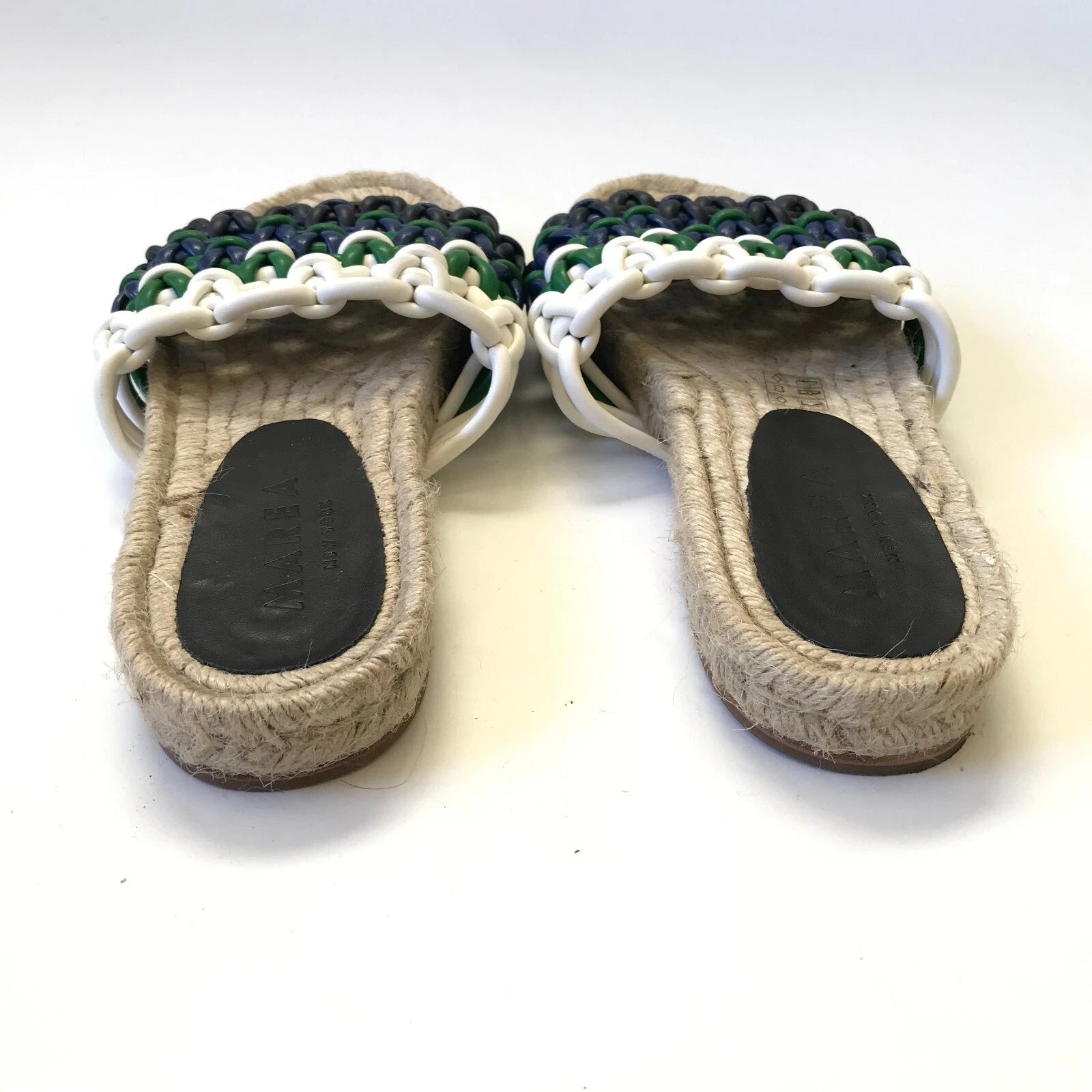 Anthropologie Marea Leather Braided Espadrille Sandals Slides Womens 39 9 Blue