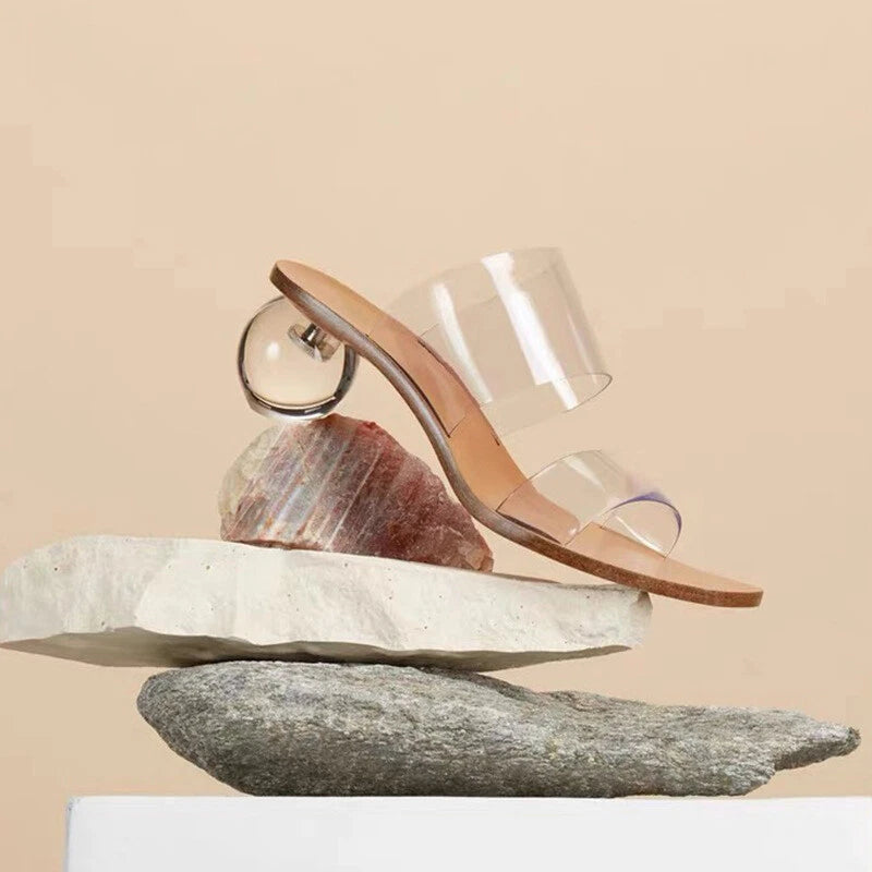 Women's Sandals Shoes Mules Slides Slippers Crystal Transparent Med Ball Heel 8