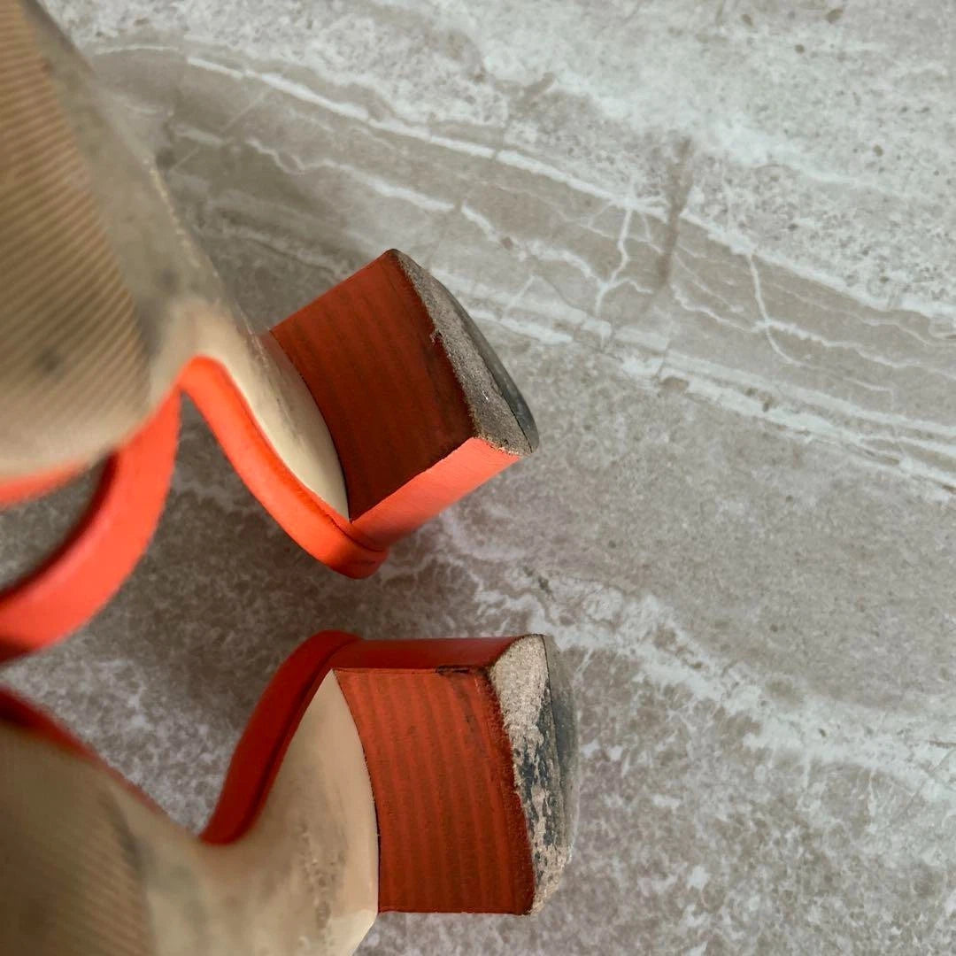 Hermes Orange Sandals Women Size 35 Leather Slide Shoes Classic Summer Style