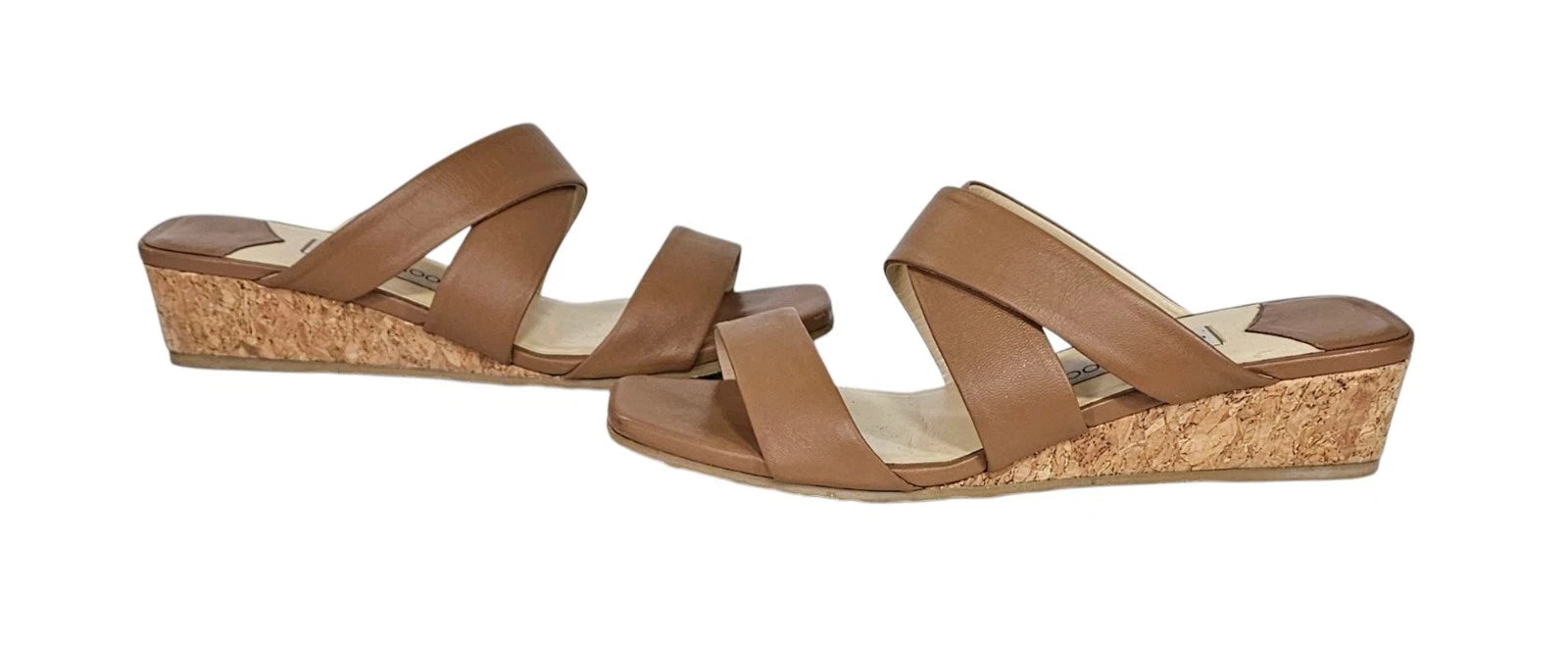 JIMMY CHOO Samara Brown Leather Cork Wedge Slide Sandals 40.5 / 10.5 US