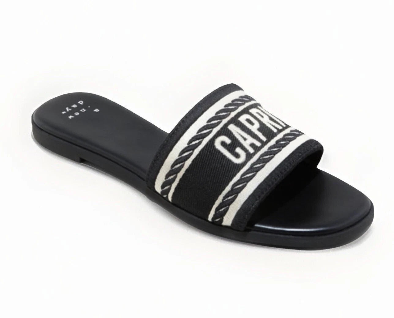 A New Day Women's Black w/ Ivory Embroidered "Capri" Slide Sandals Sz: 10 NWT