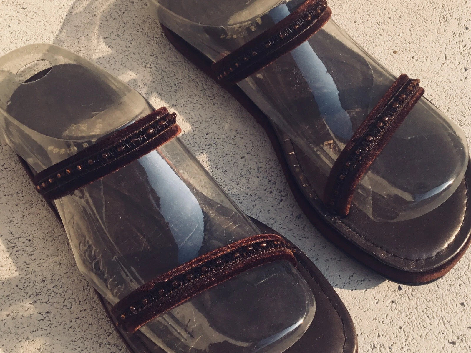 Vtg NEW Rose’s Roses Hand-Beaded Burgundy Velvet, Leather Slide Sandals, Size 6