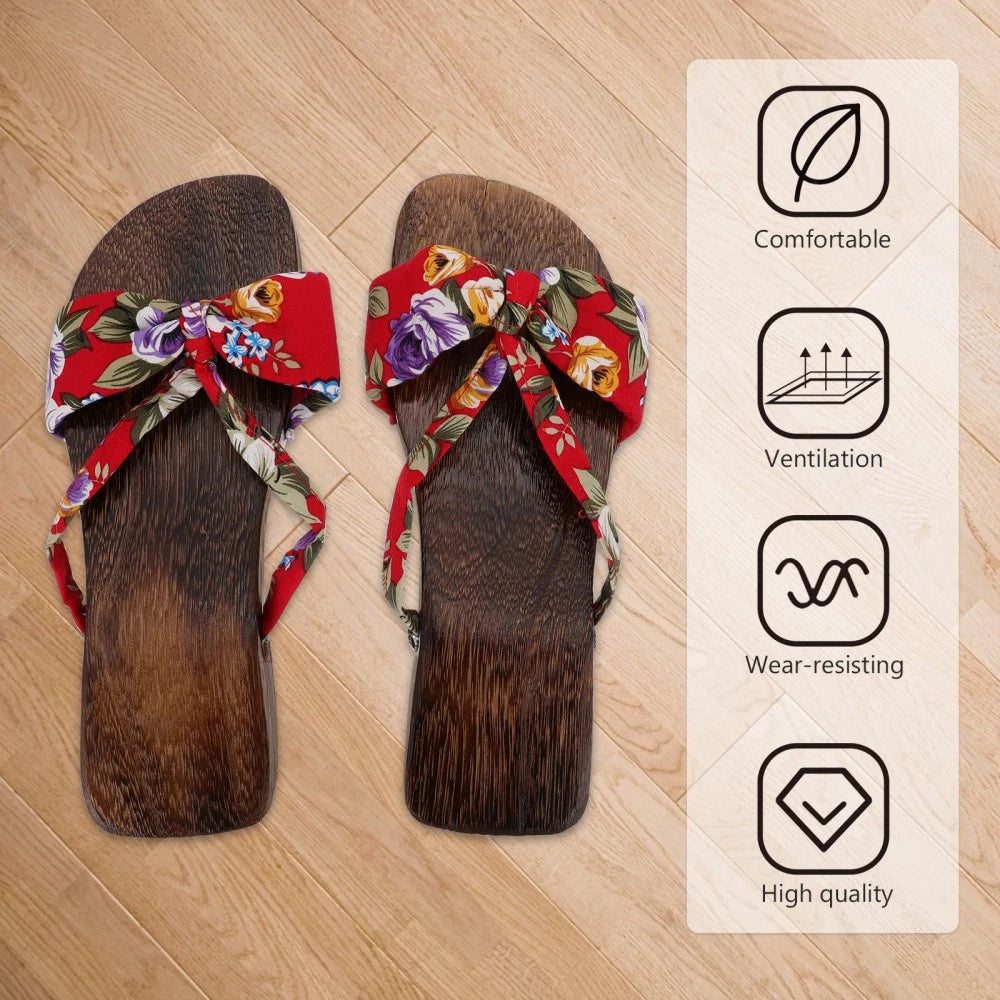 Chinese Style Wooden Clogs Women's Slide Sandals Flat Dressy for