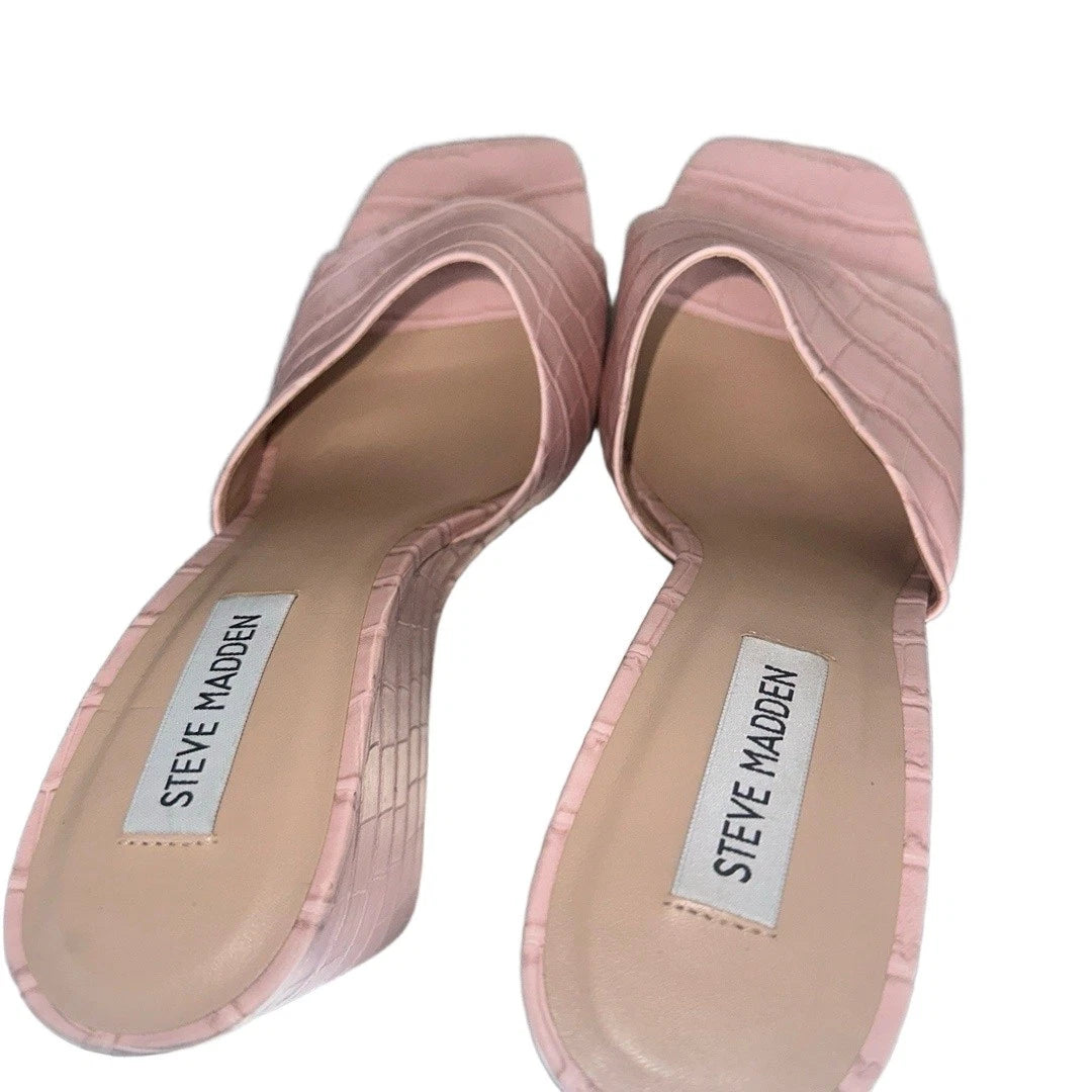 Steve Madden Croc Embossed Wedge Slide Sandal 9.5 Trendy Chic Pastel Pink Veles