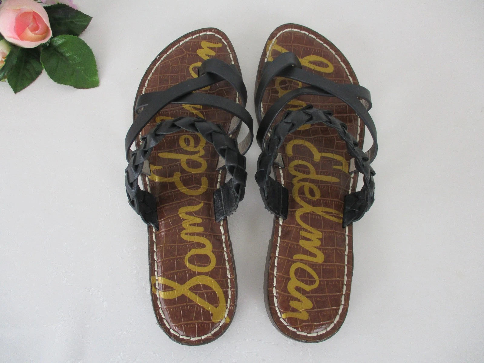 Sam Edelman Garvie Black Leather Strappy Slide Flat Sandals sz. 9, 39