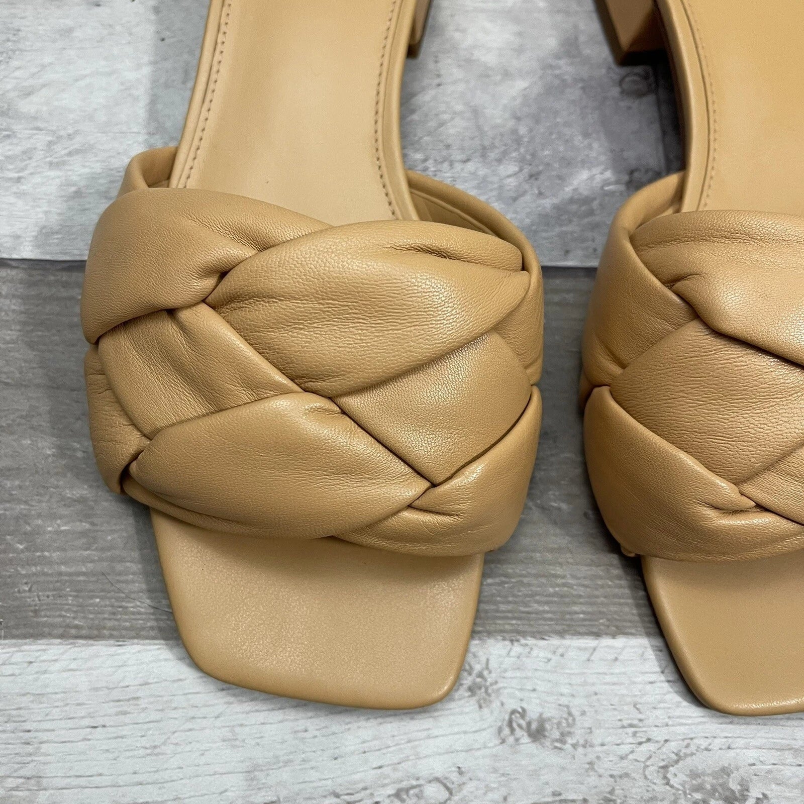 Sam Edelman Dawson Square Toe Quilted Leather Slide Sandals Size 10 Beige