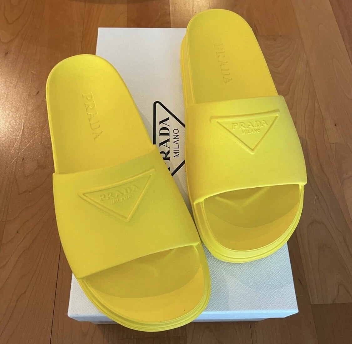 Prada Logo Rubber Pool Platform Slide Sandals - Yellow IT 36 / US 6 (Women’s)